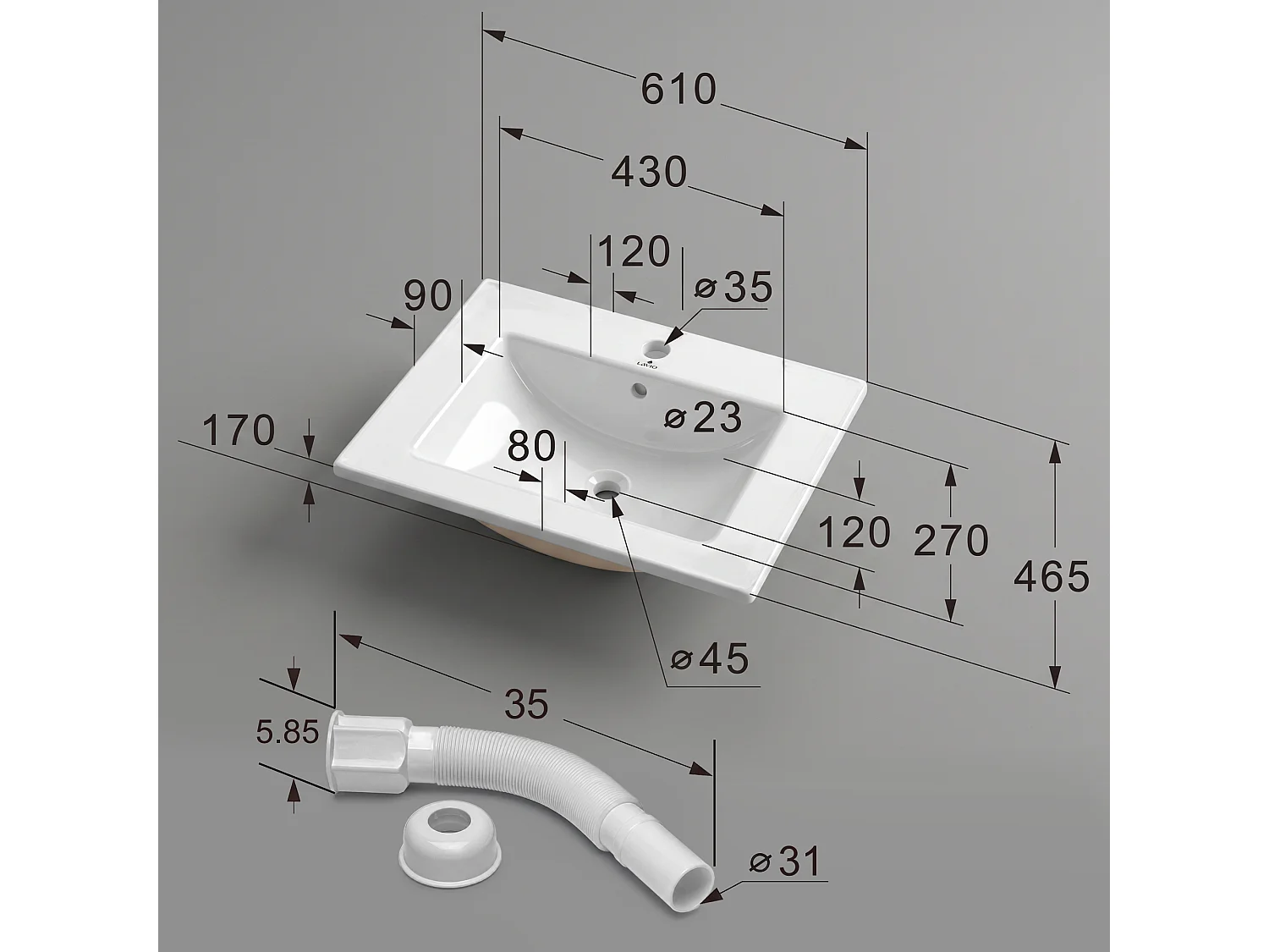 Rechthoekige Wastafel NORDIS Keramiek 61 cm Wit