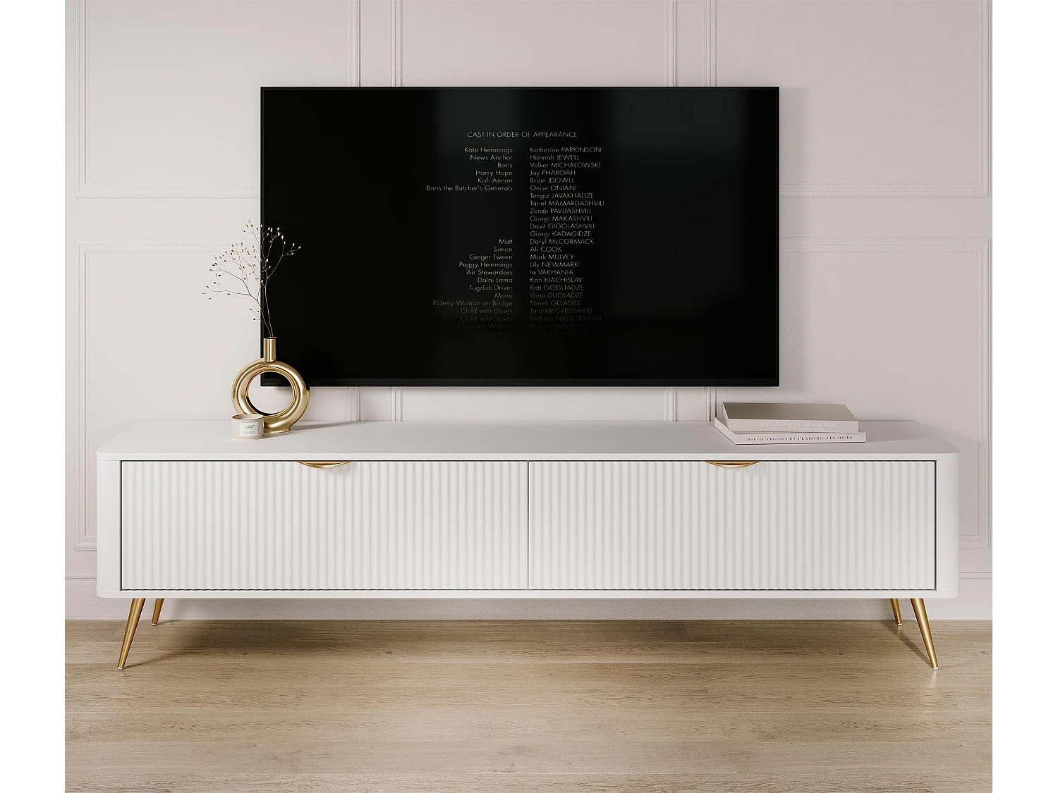AX LIVING Eleganter TV Lowboard modern Weiß Vespasia 200 2T – 200 cm