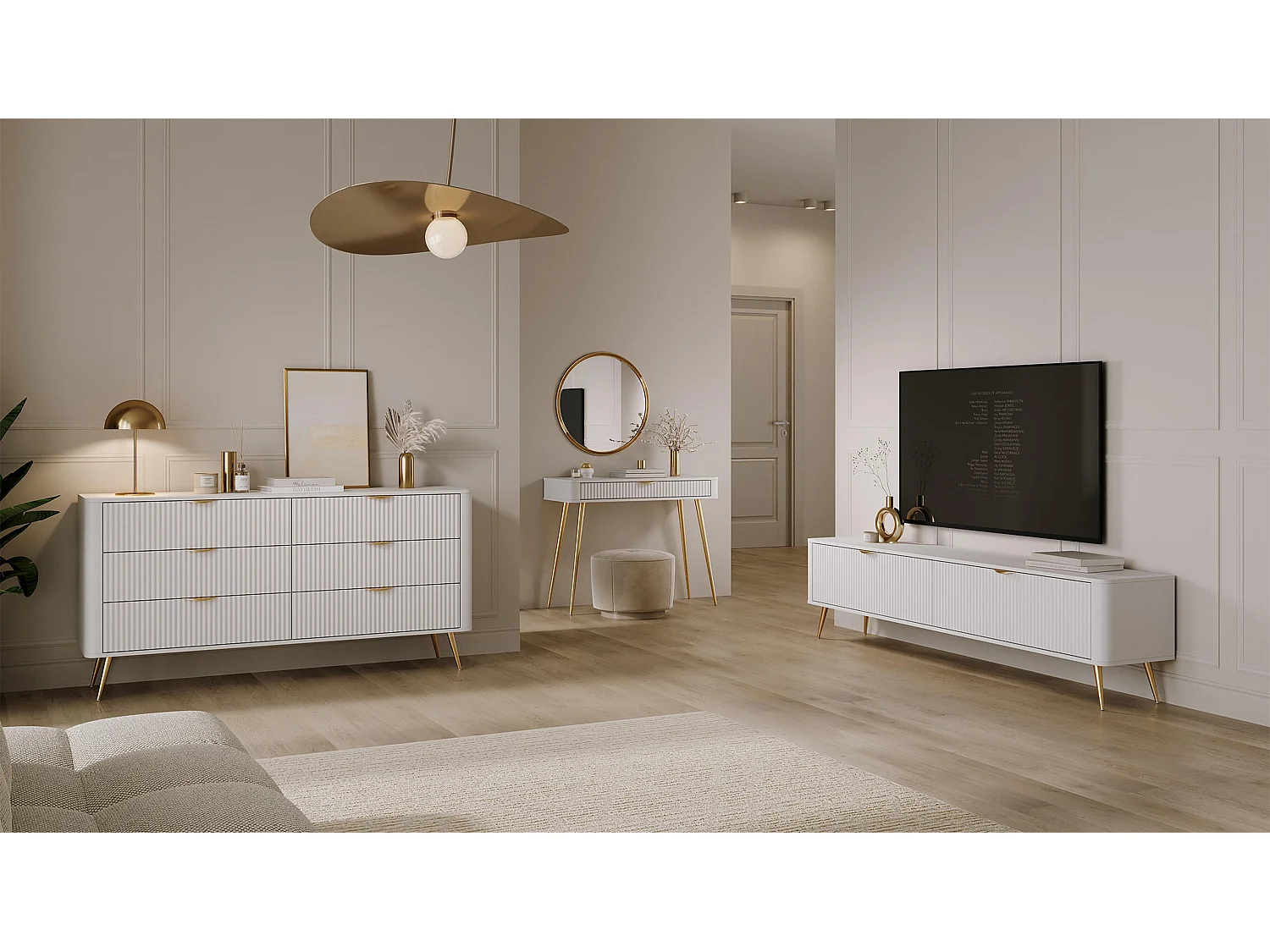 AX LIVING Eleganter TV Lowboard modern Weiß Vespasia 200 2T – 200 cm