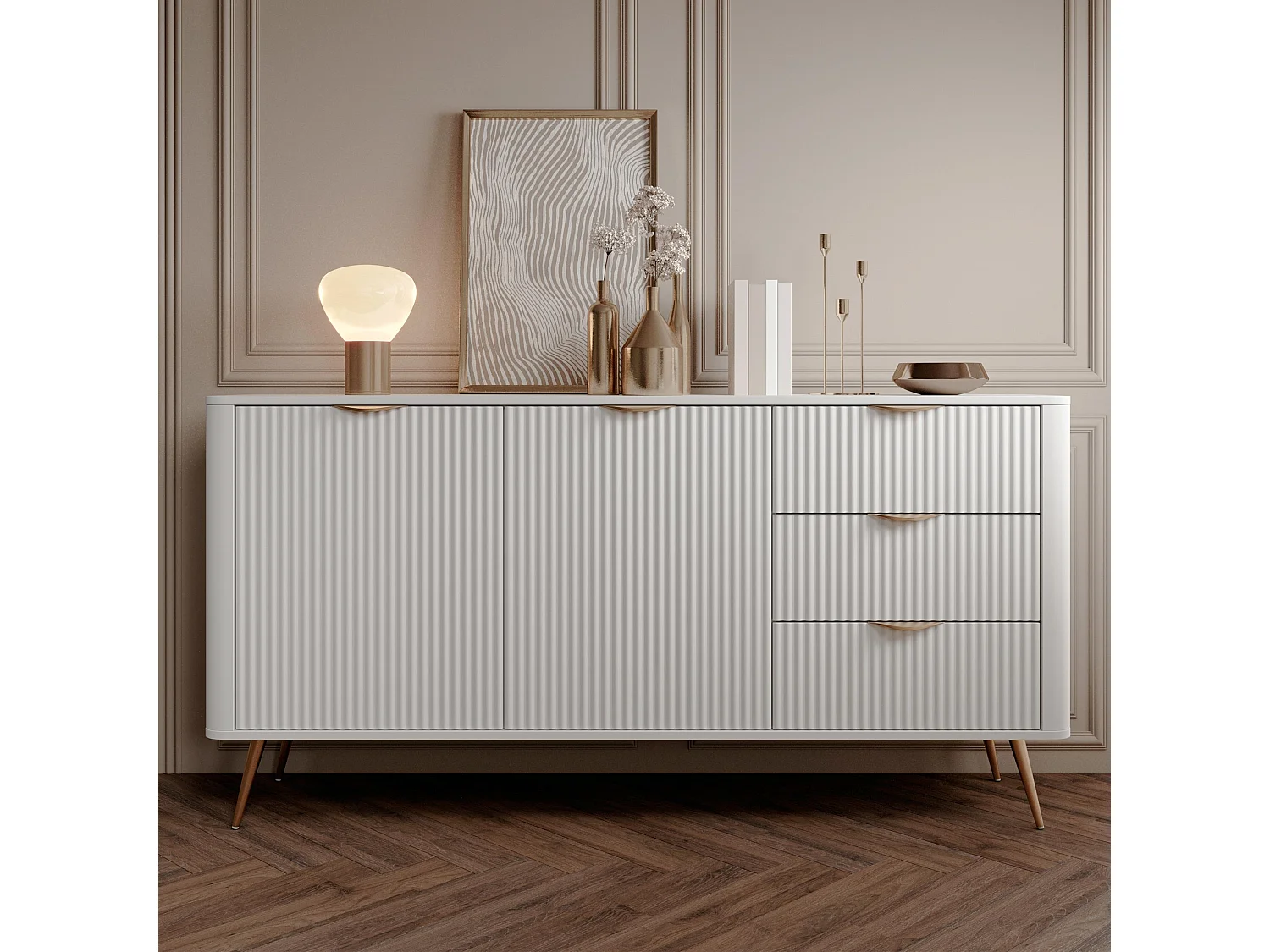 AX LIVING Kleider Kommode Vespasia 163 2T3S 163,2cm Weiß XXL Sideboard