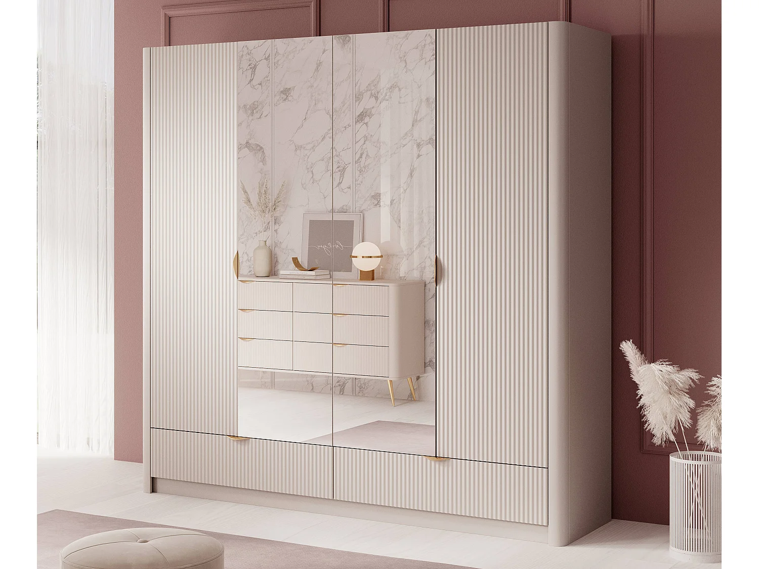 AX LIVING Grande armoire de rangement moderne beige Vespasia 213 cm