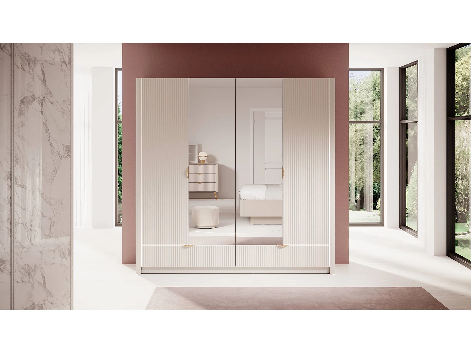 AX LIVING Grande armoire de rangement moderne beige Vespasia 213 cm