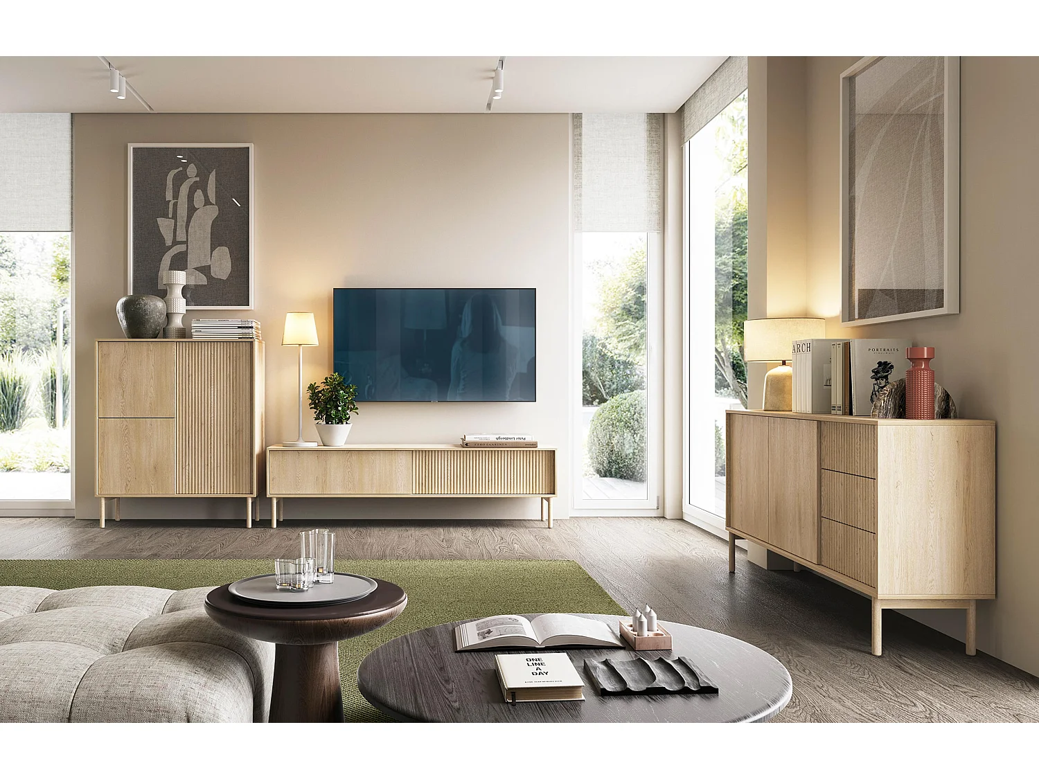 AX LIVING Trentinis 187 2T3S Braun große Kommode 187,1 cm, geriffelte
