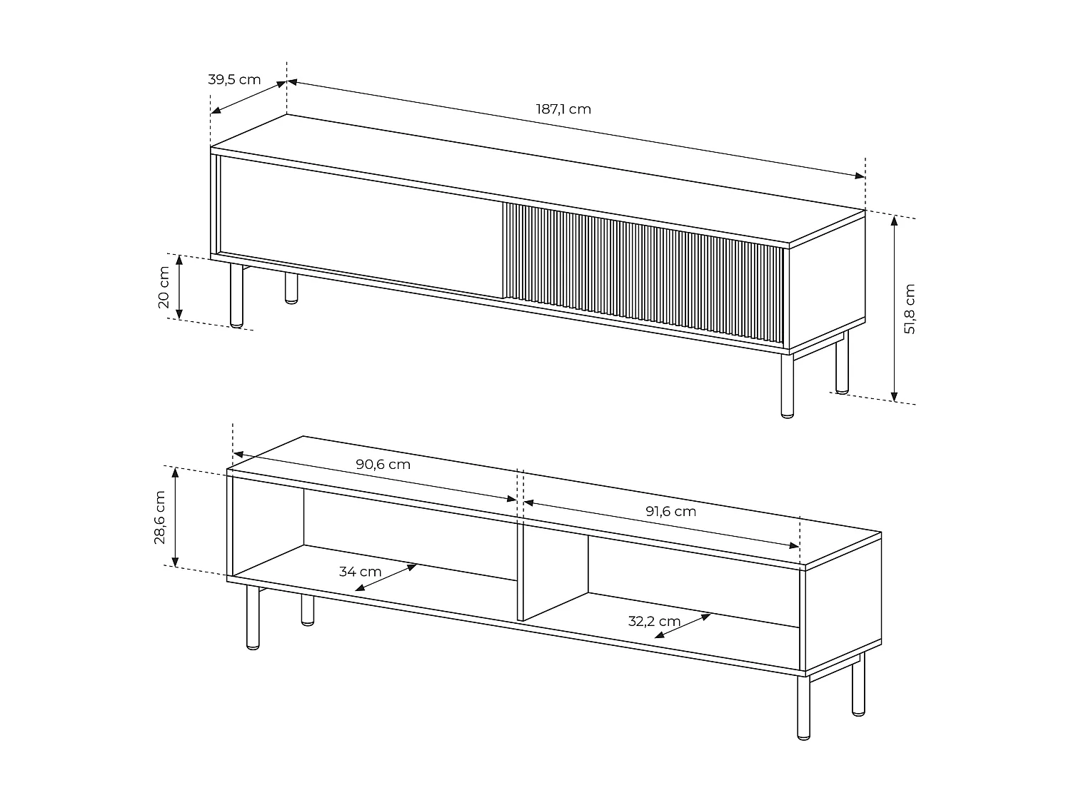 AX LIVING Trentinis 187 2T3S Braun große Kommode 187,1 cm, geriffelte
