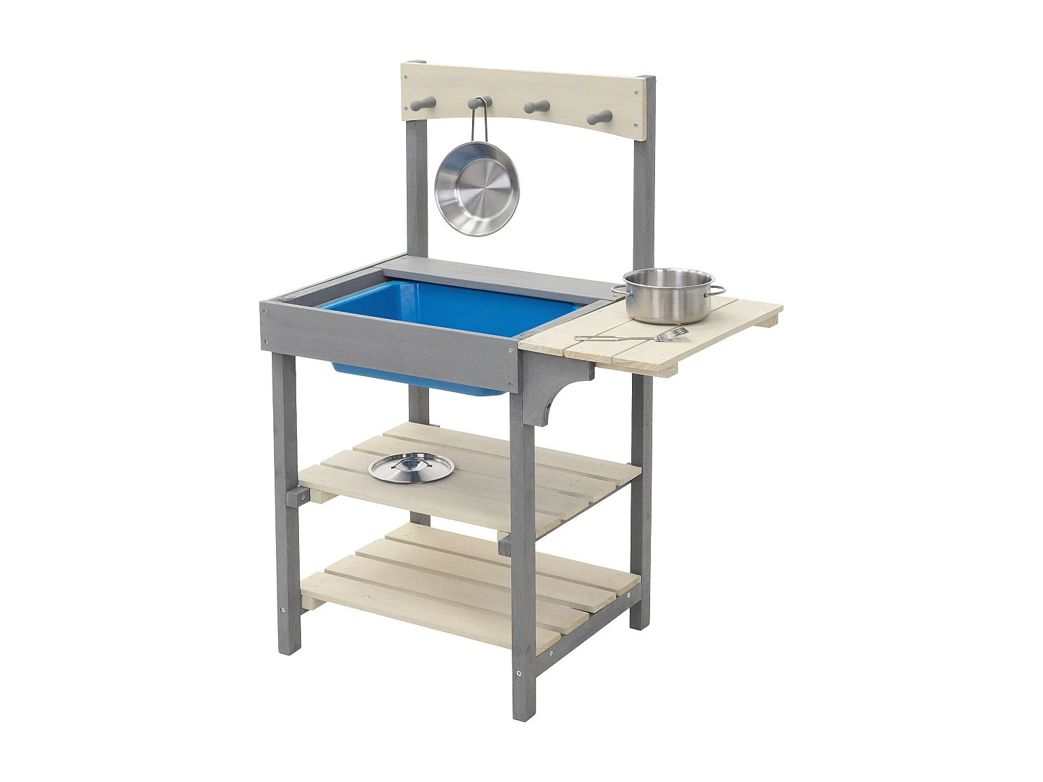 Cuisine d'été pour enfants en bois massif accessoires acier inoxydable et évier amovible station de jeux résistant aux intempéries à partir de 3 ans