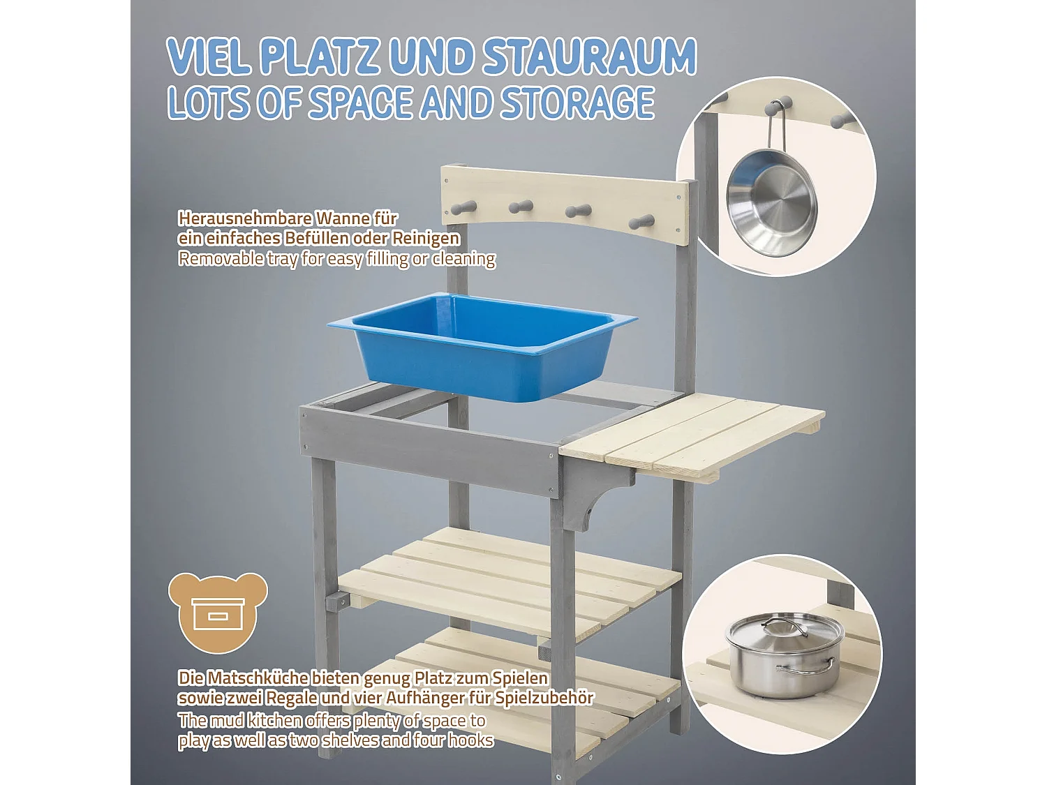 Cuisine d'été pour enfants en bois massif accessoires acier inoxydable et évier amovible station de jeux résistant aux intempéries à partir de 3 ans