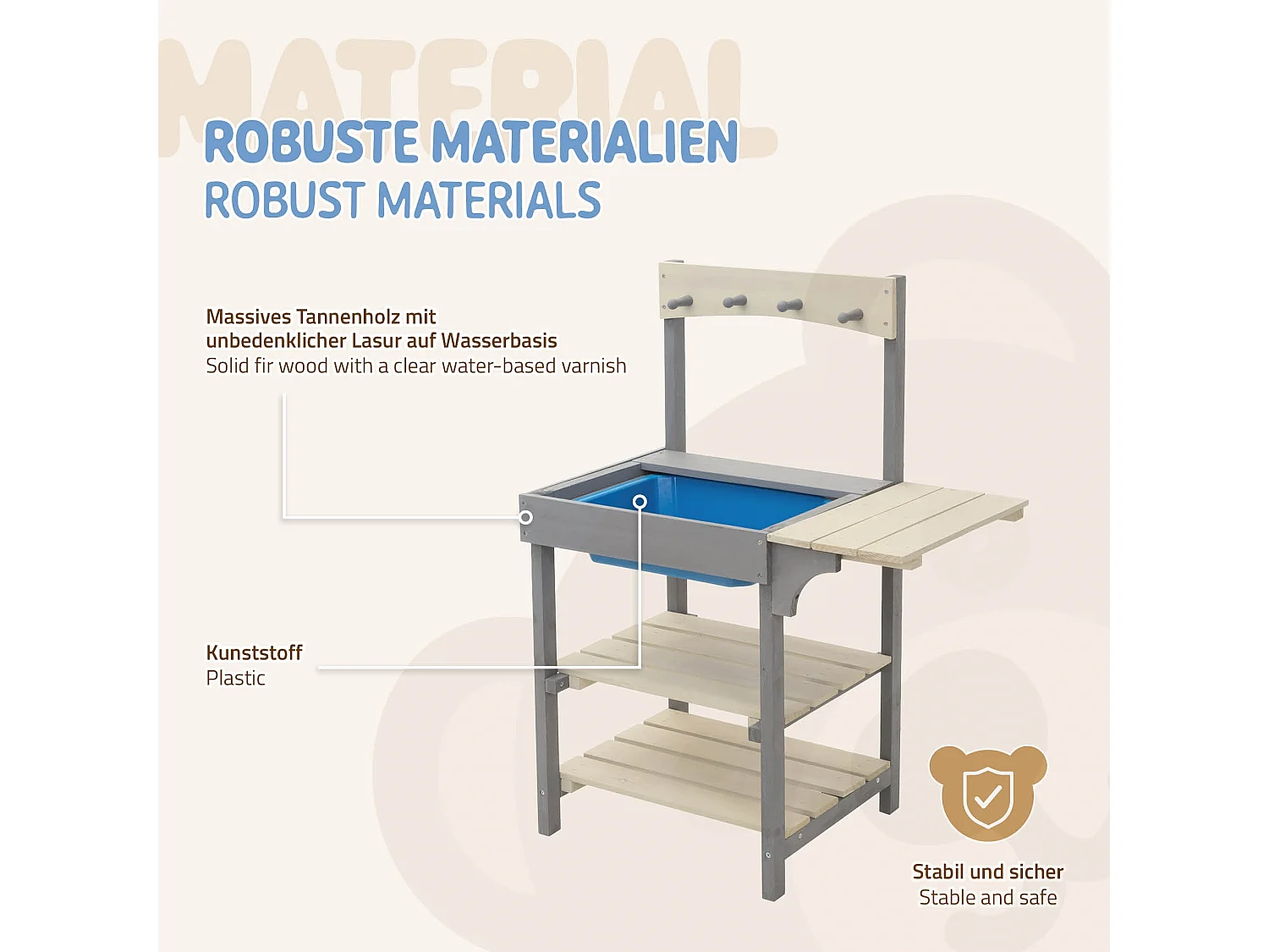 Cuisine d'été pour enfants en bois massif accessoires acier inoxydable et évier amovible station de jeux résistant aux intempéries à partir de 3 ans