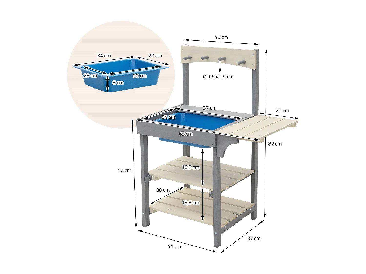 Cuisine d'été pour enfants en bois massif accessoires acier inoxydable et évier amovible station de jeux résistant aux intempéries à partir de 3 ans