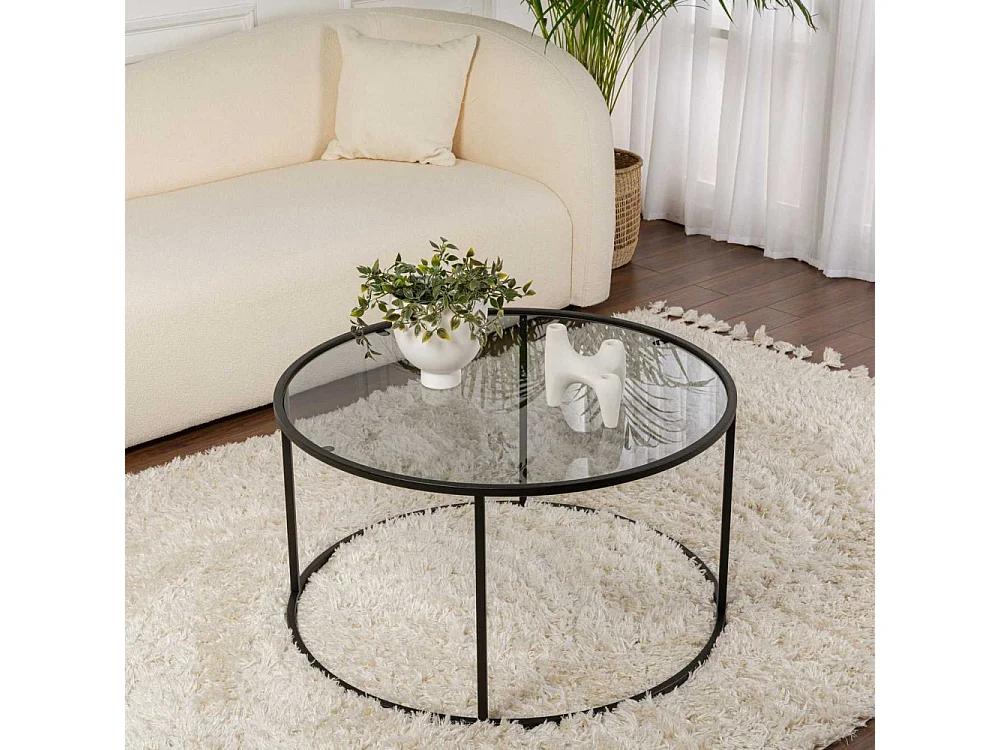 Runder Couchtisch aus Rauchglas modernes Design Aurum 80