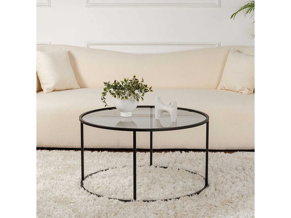 Runder Couchtisch aus Rauchglas modernes Design Aurum 80