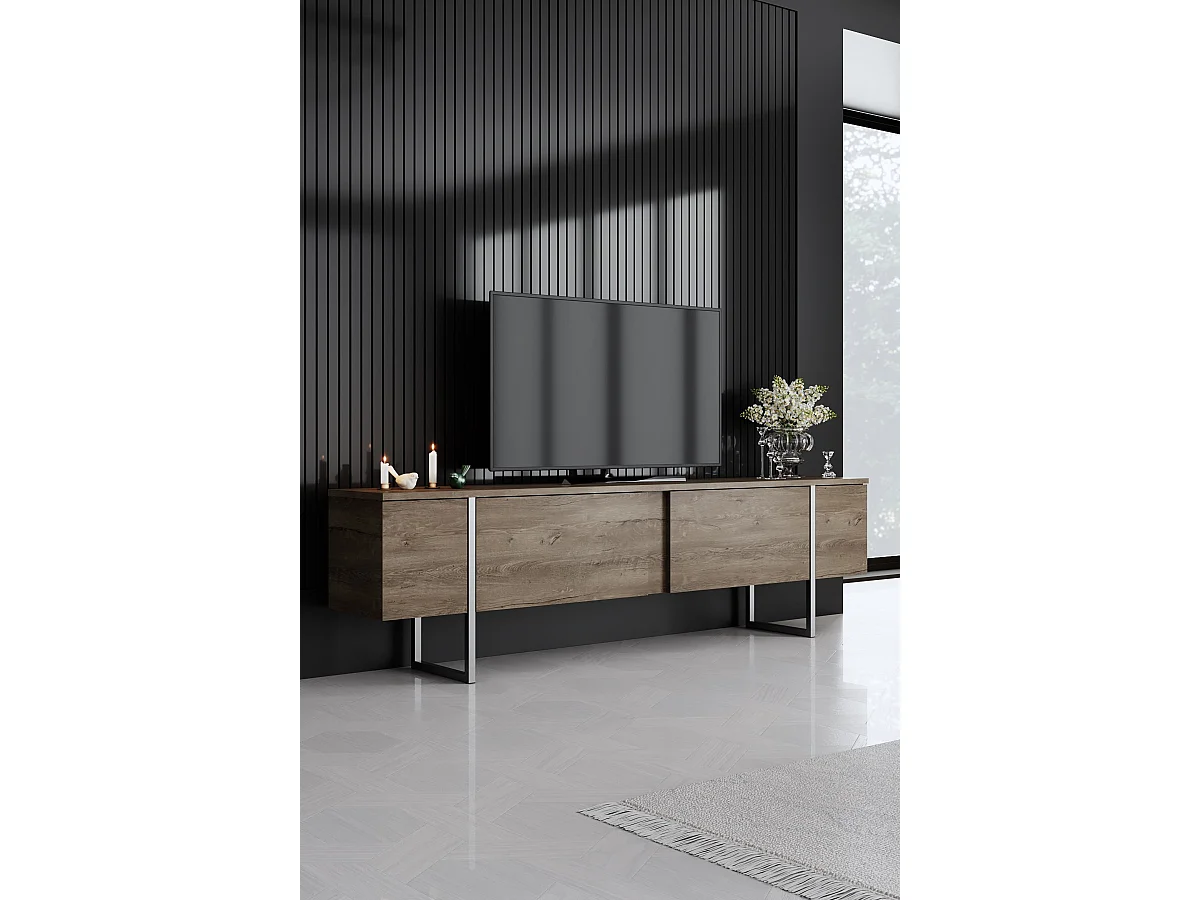 TV-Möbel aus Holz "Luxe" - 180 x 30 x 50 cm - NussbaumSilber