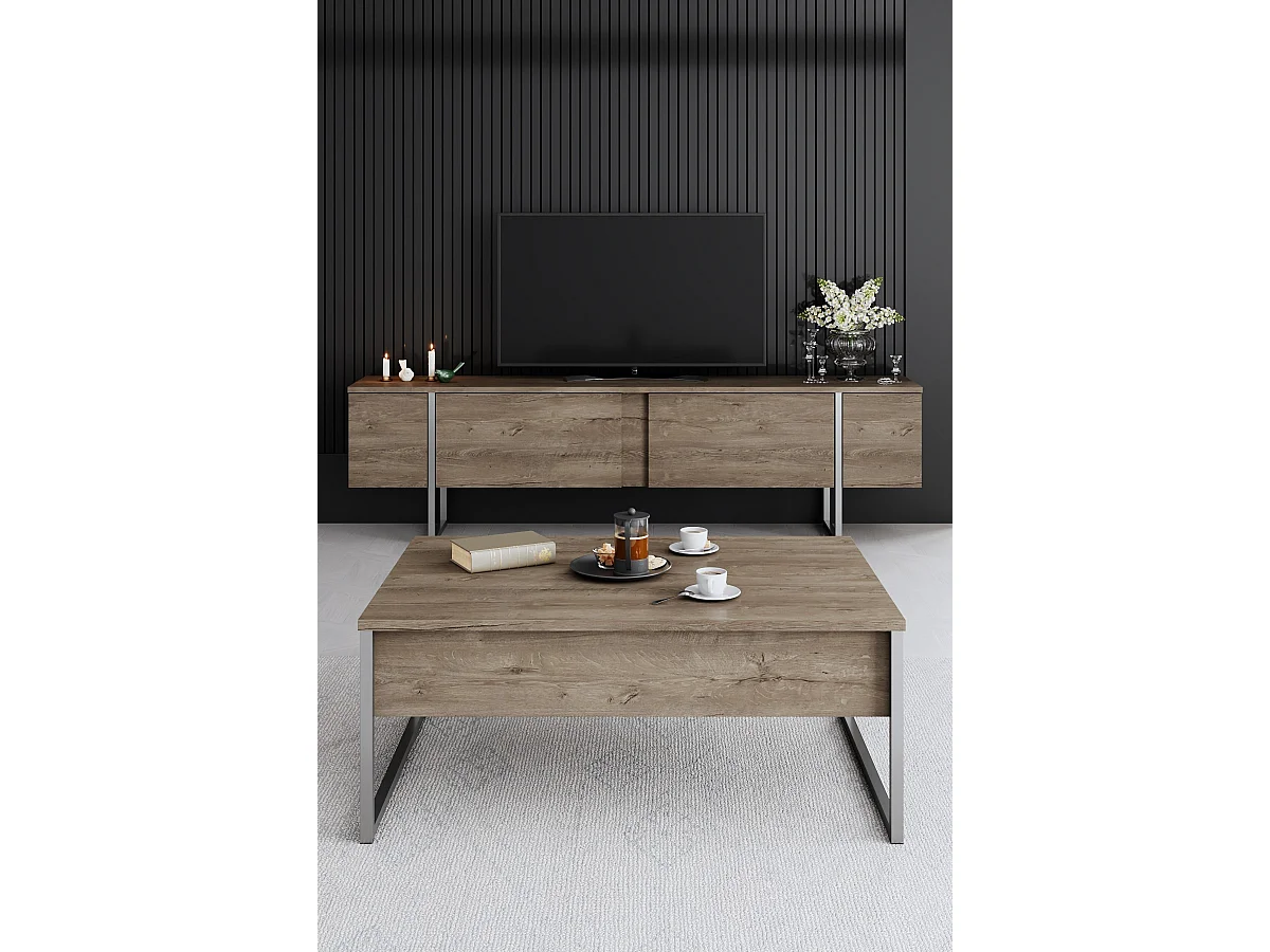 TV-Möbel aus Holz "Luxe" - 180 x 30 x 50 cm - NussbaumSilber
