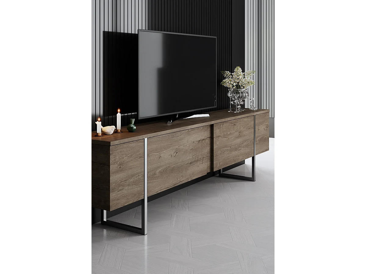 TV-Möbel aus Holz "Luxe" - 180 x 30 x 50 cm - NussbaumSilber