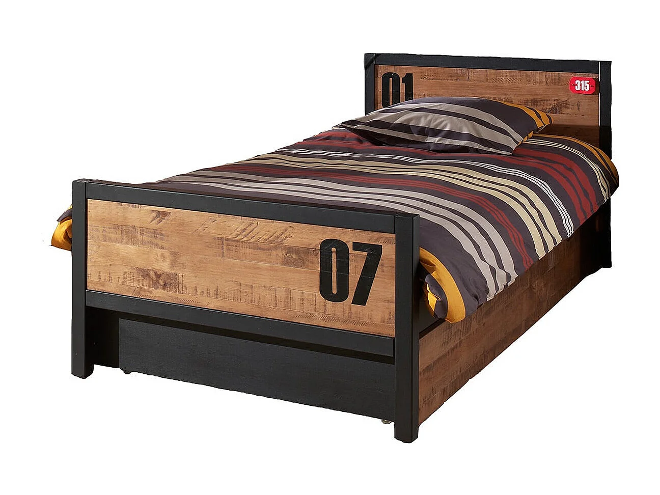 TCHAD - Chambre 90x200cm avec Tiroir et Chevet en Pin Massif