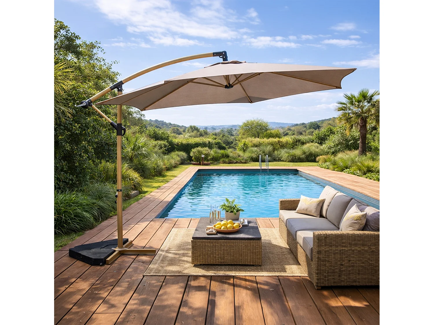 Parasol déporté octogonal Ø 300 cm taupe PORTICCIO