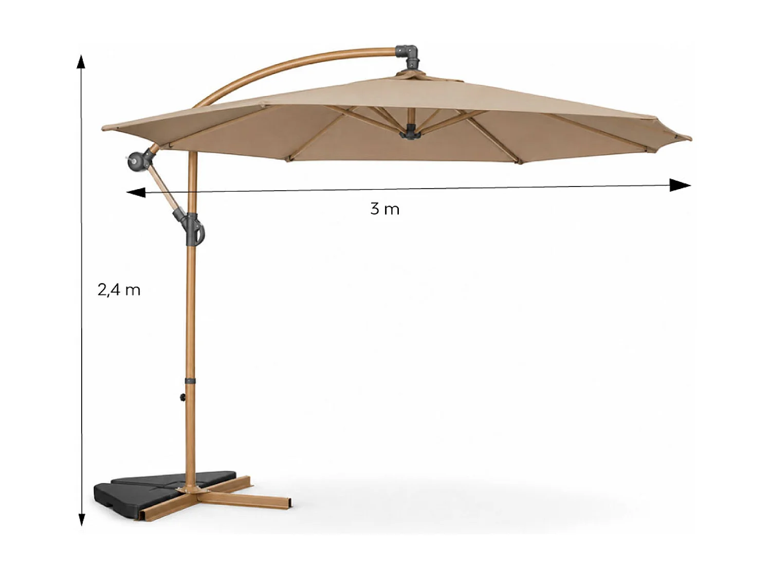 Parasol déporté octogonal Ø 300 cm taupe PORTICCIO