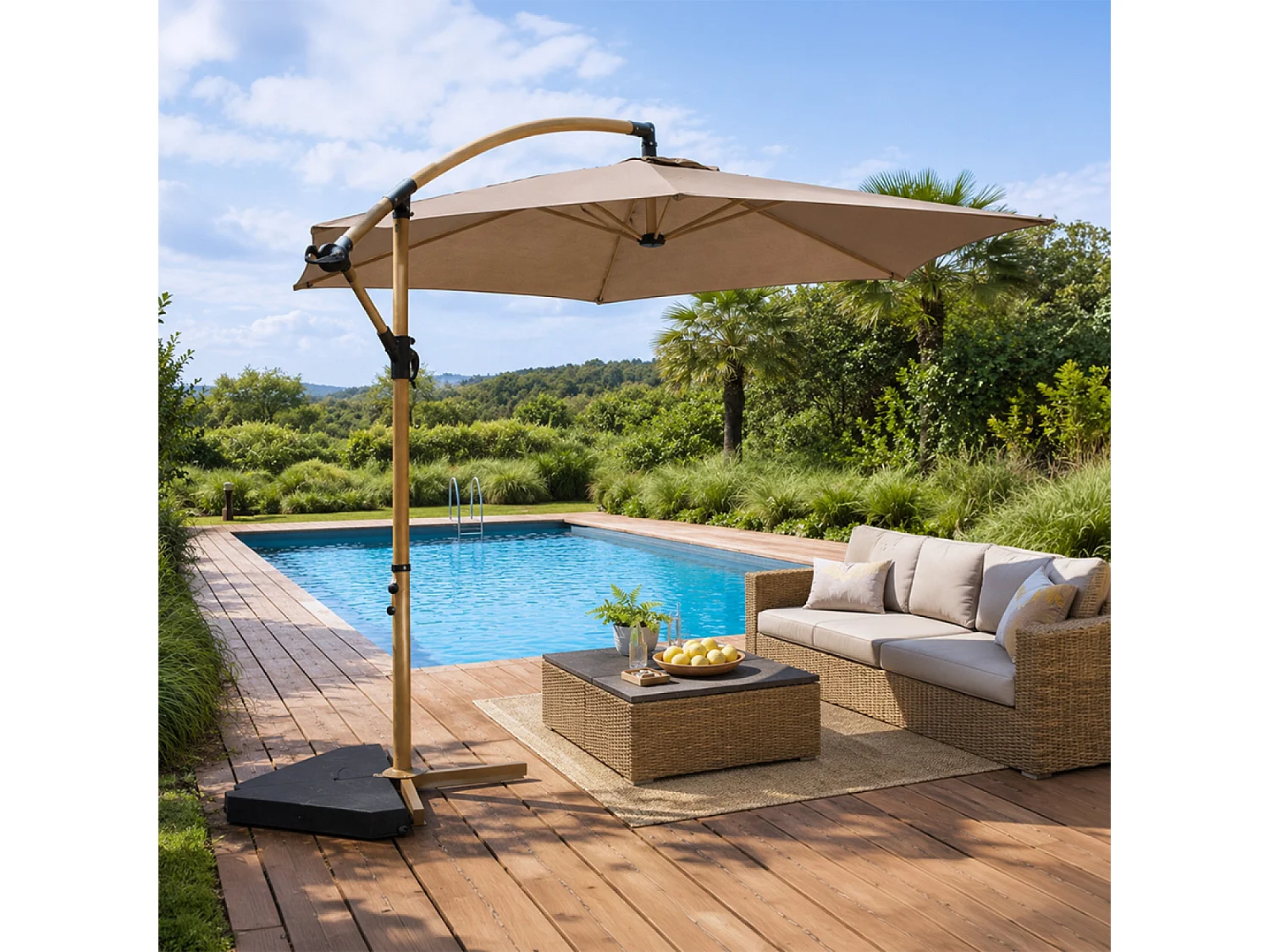 Parasol déporté octogonal Ø 300 cm taupe PORTICCIO