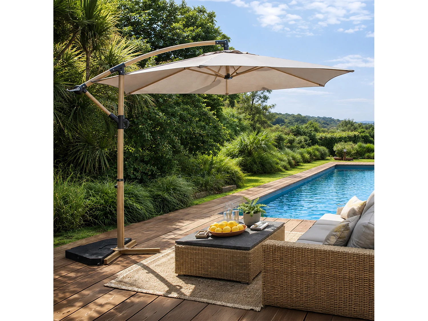 Parasol déporté octogonal Ø 300 cm taupe PORTICCIO