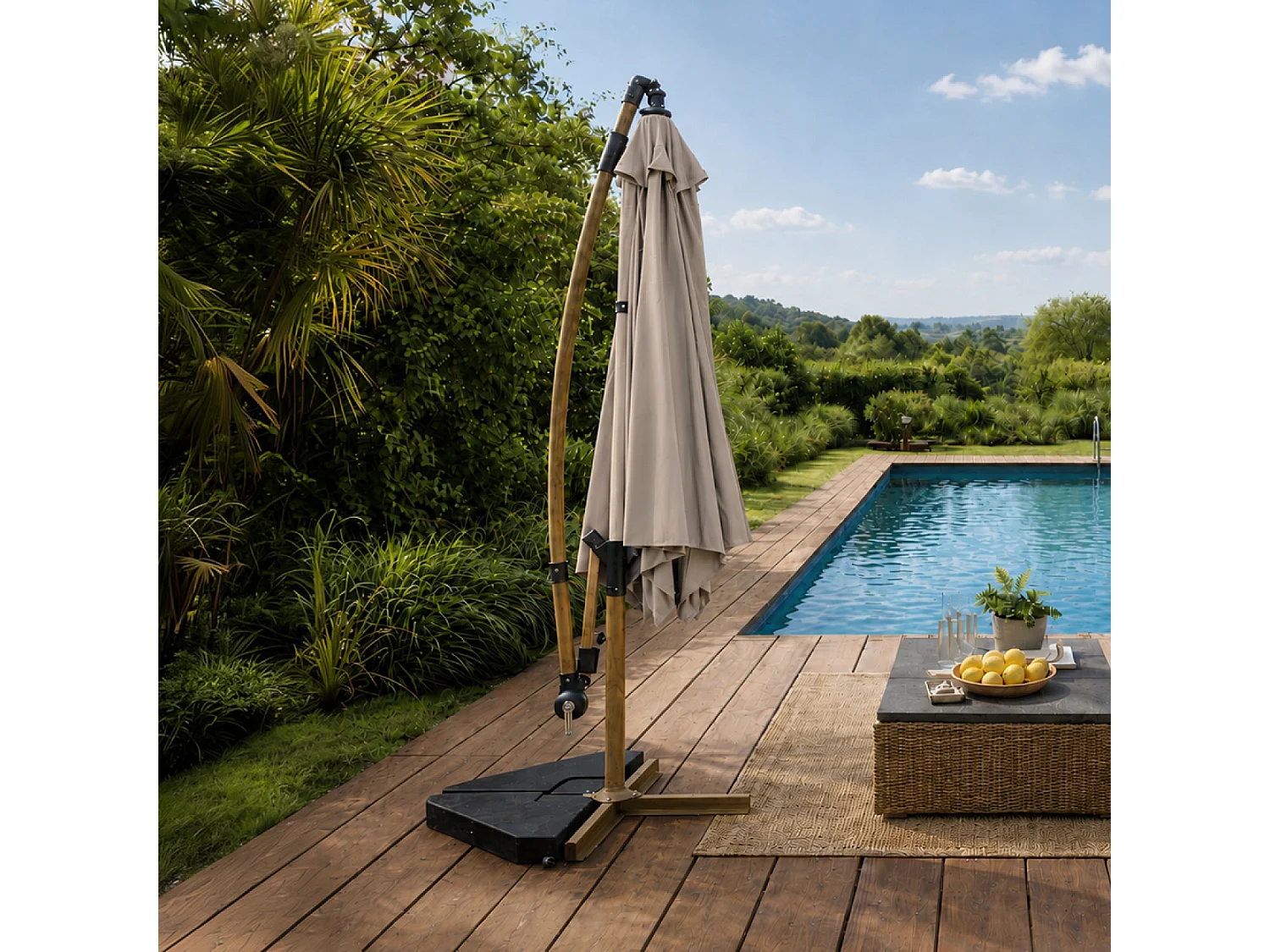 Parasol déporté octogonal Ø 300 cm taupe PORTICCIO