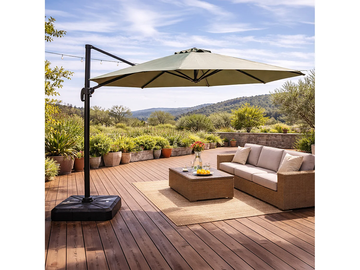 Parasol octogonal Ø 350cm déporté vert en aluminium CASTILLO