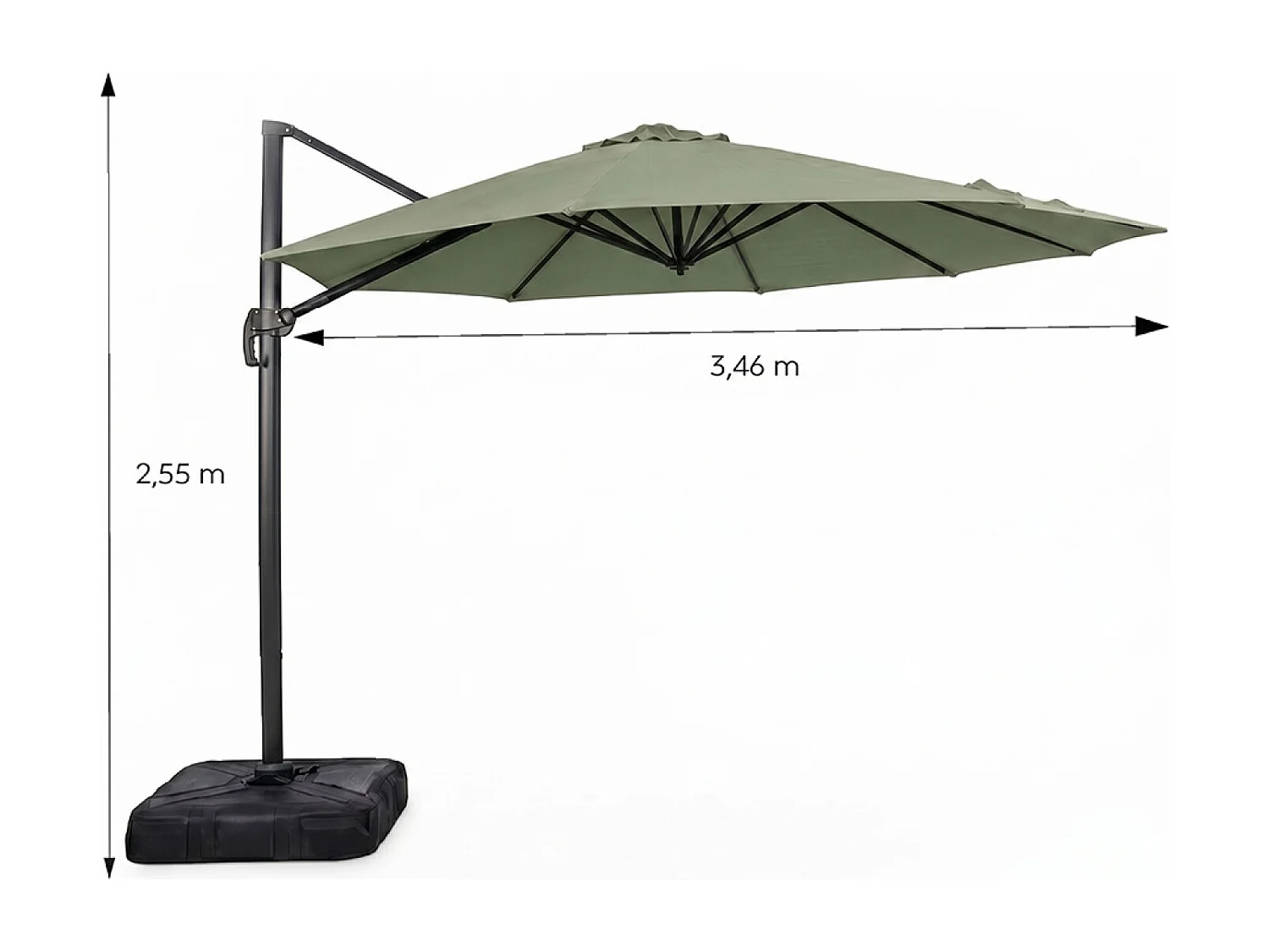 Parasol octogonal Ø 350cm déporté vert en aluminium CASTILLO