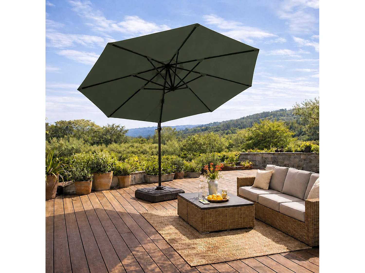 Parasol octogonal Ø 350cm déporté vert en aluminium CASTILLO