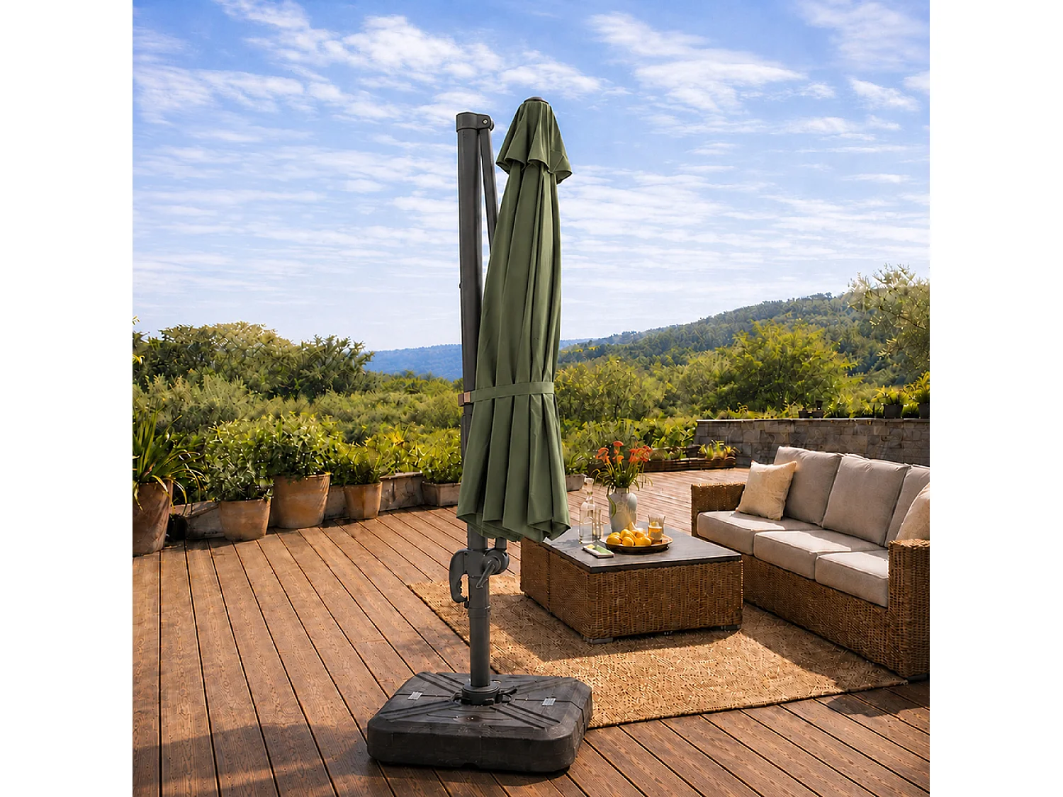 Parasol octogonal Ø 350cm déporté vert en aluminium CASTILLO