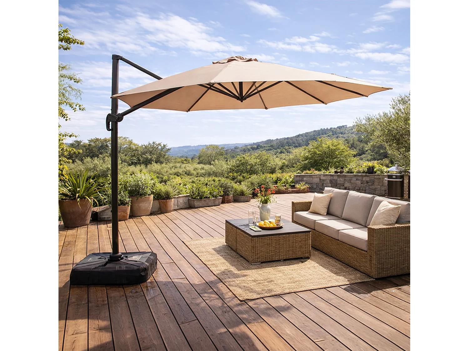 Parasol octogonal Ø 350cm déporté taupe en aluminium CASTILLO