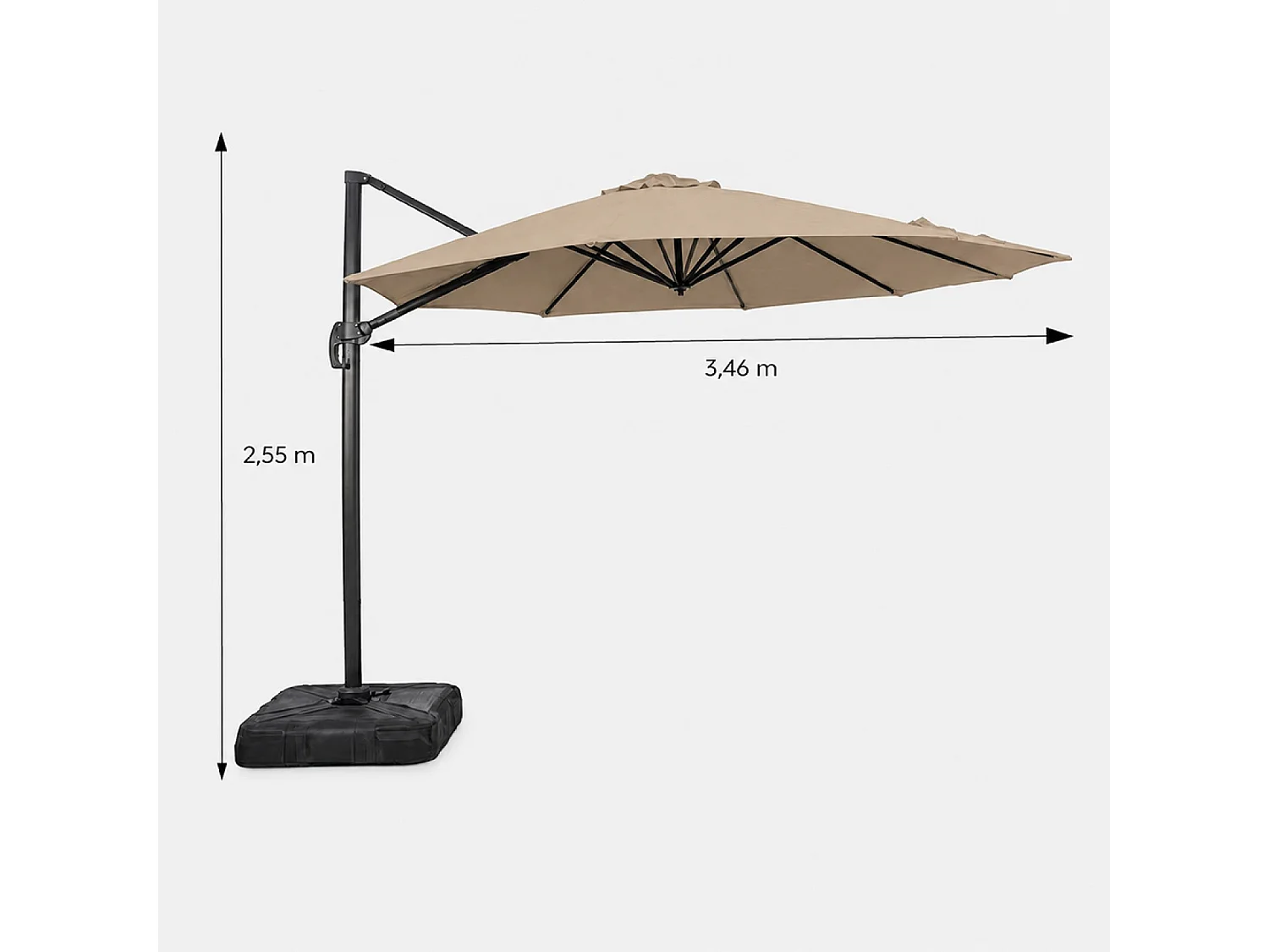 Parasol octogonal Ø 350cm déporté taupe en aluminium CASTILLO