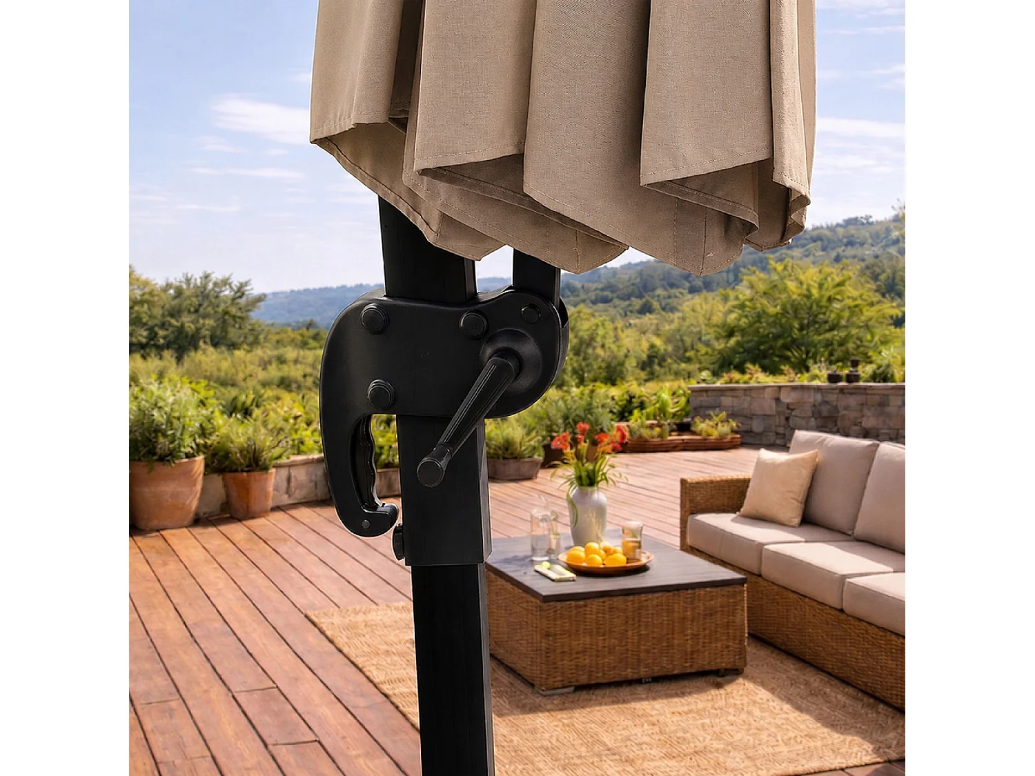 Parasol octogonal Ø 350cm déporté taupe en aluminium CASTILLO