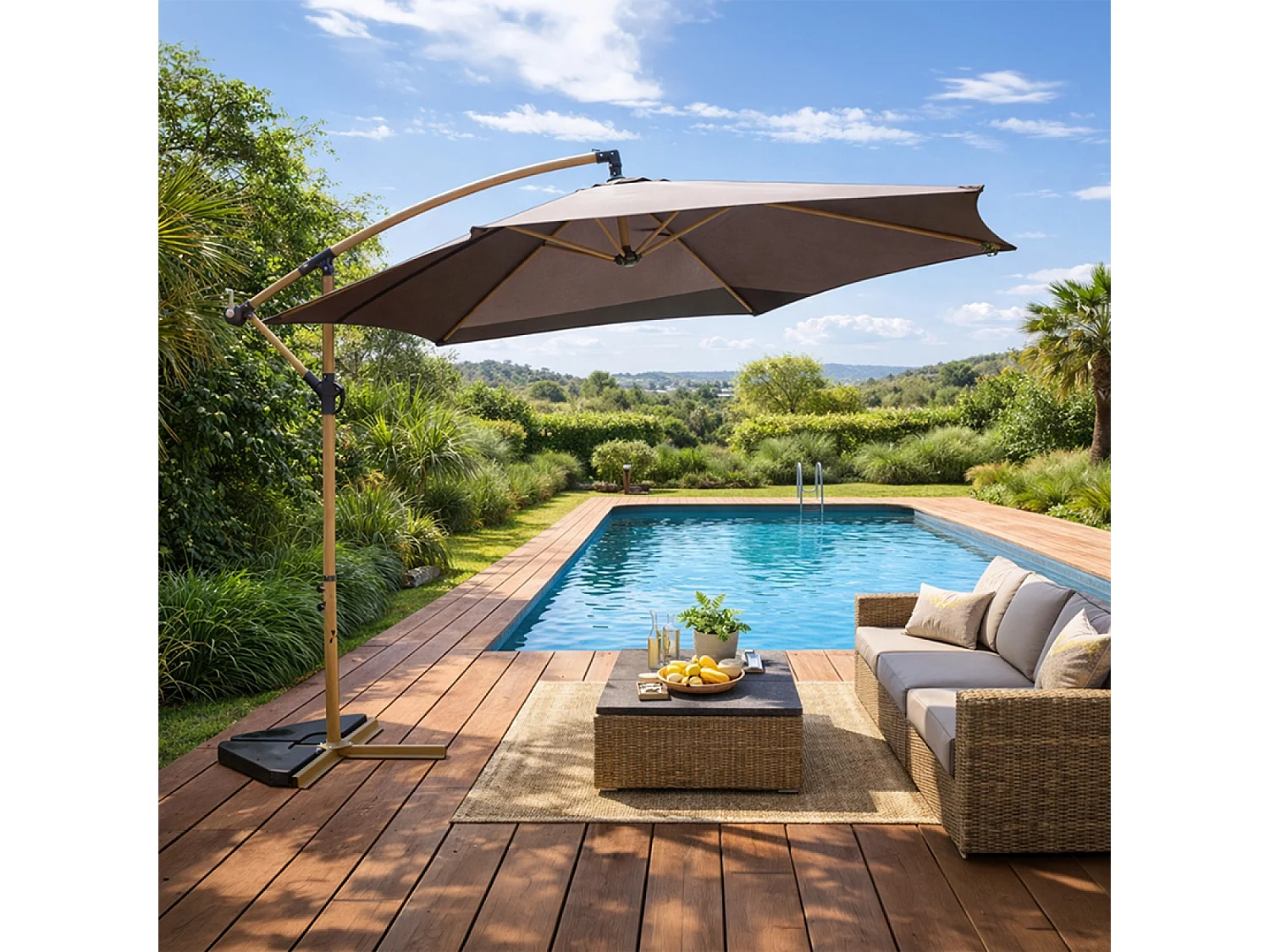 Parasol déporté octogonal Ø 300 cm gris PORTICCIO