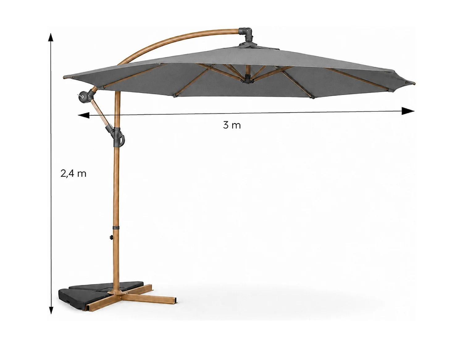 Parasol déporté octogonal Ø 300 cm gris PORTICCIO