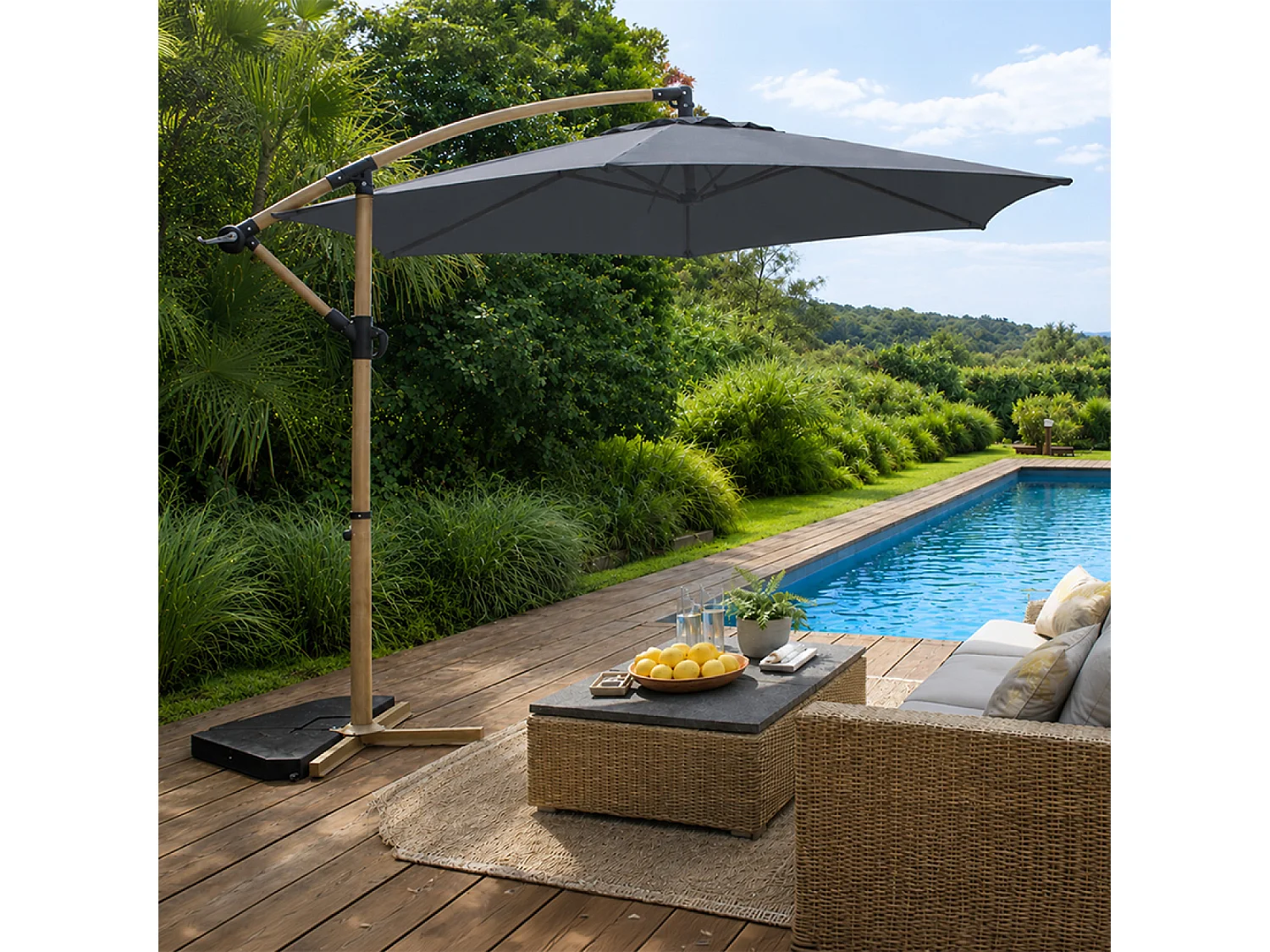 Parasol déporté octogonal Ø 300 cm gris PORTICCIO