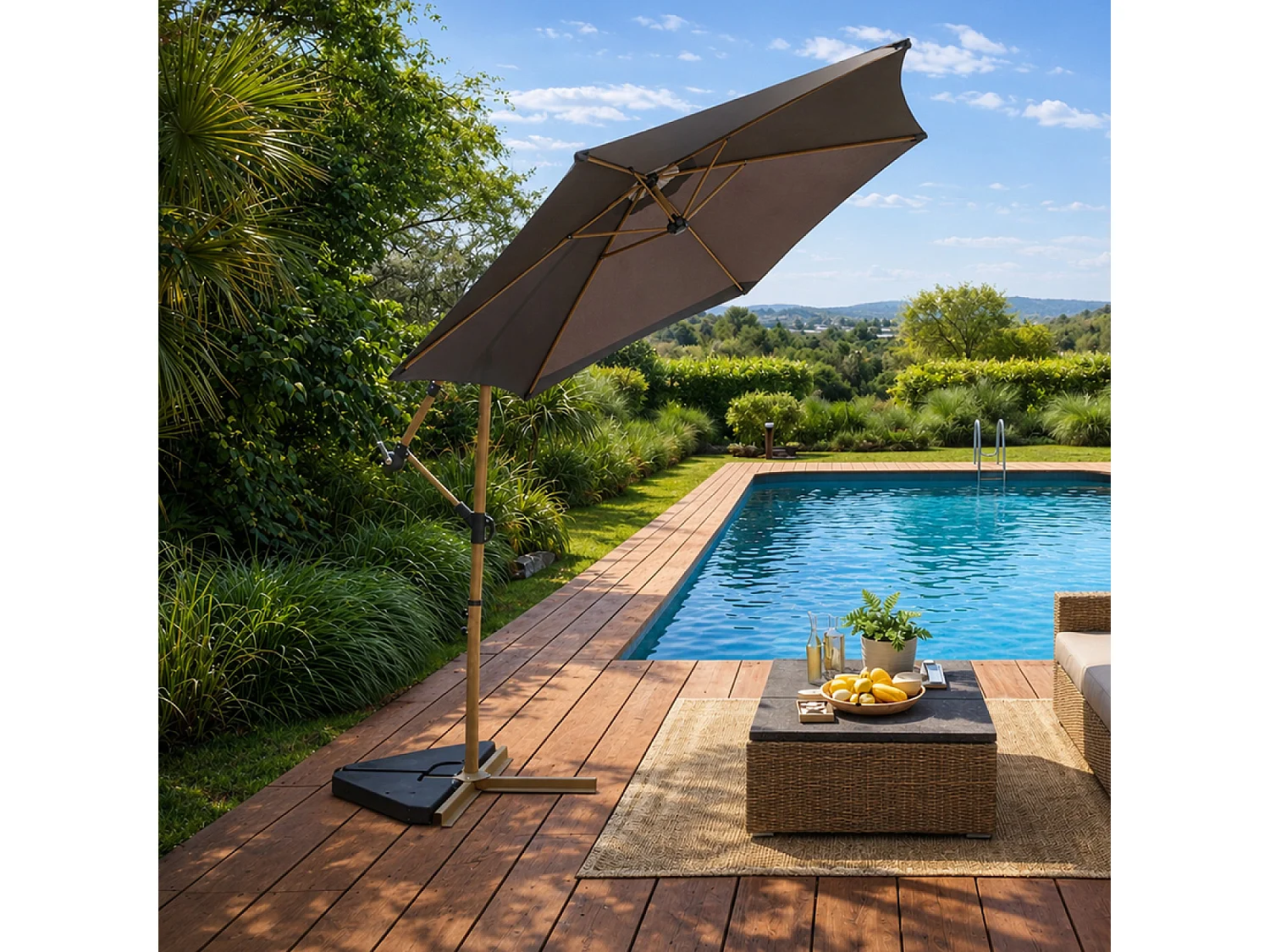 Parasol déporté octogonal Ø 300 cm gris PORTICCIO