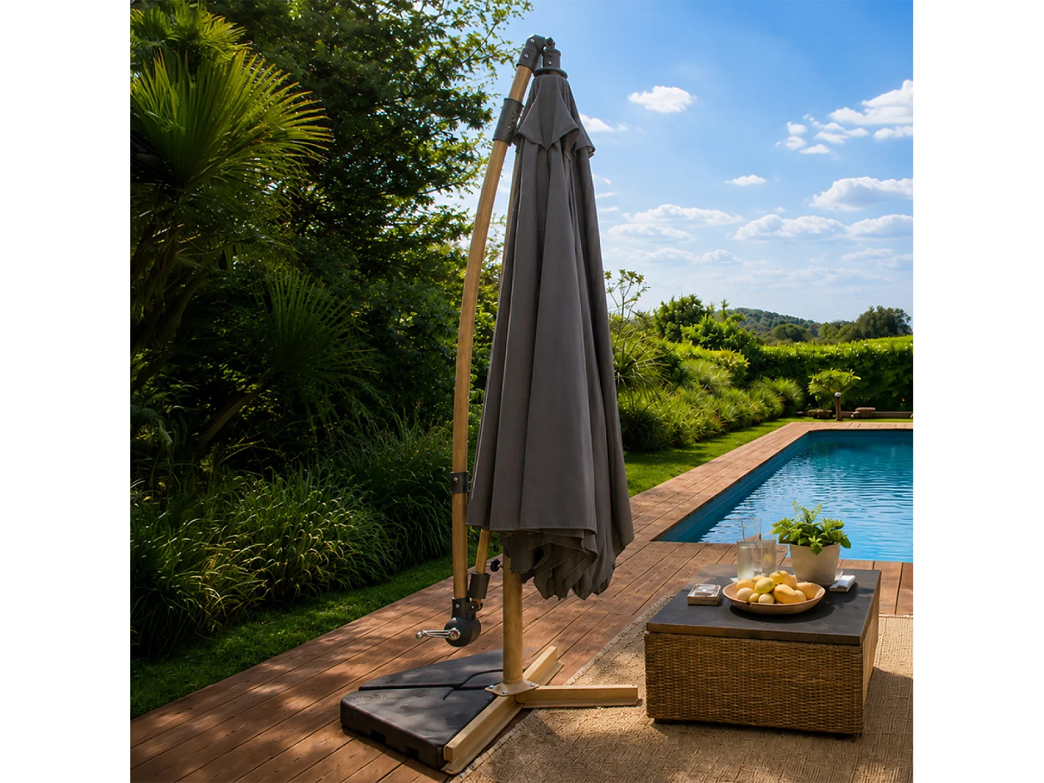 Parasol déporté octogonal Ø 300 cm gris PORTICCIO