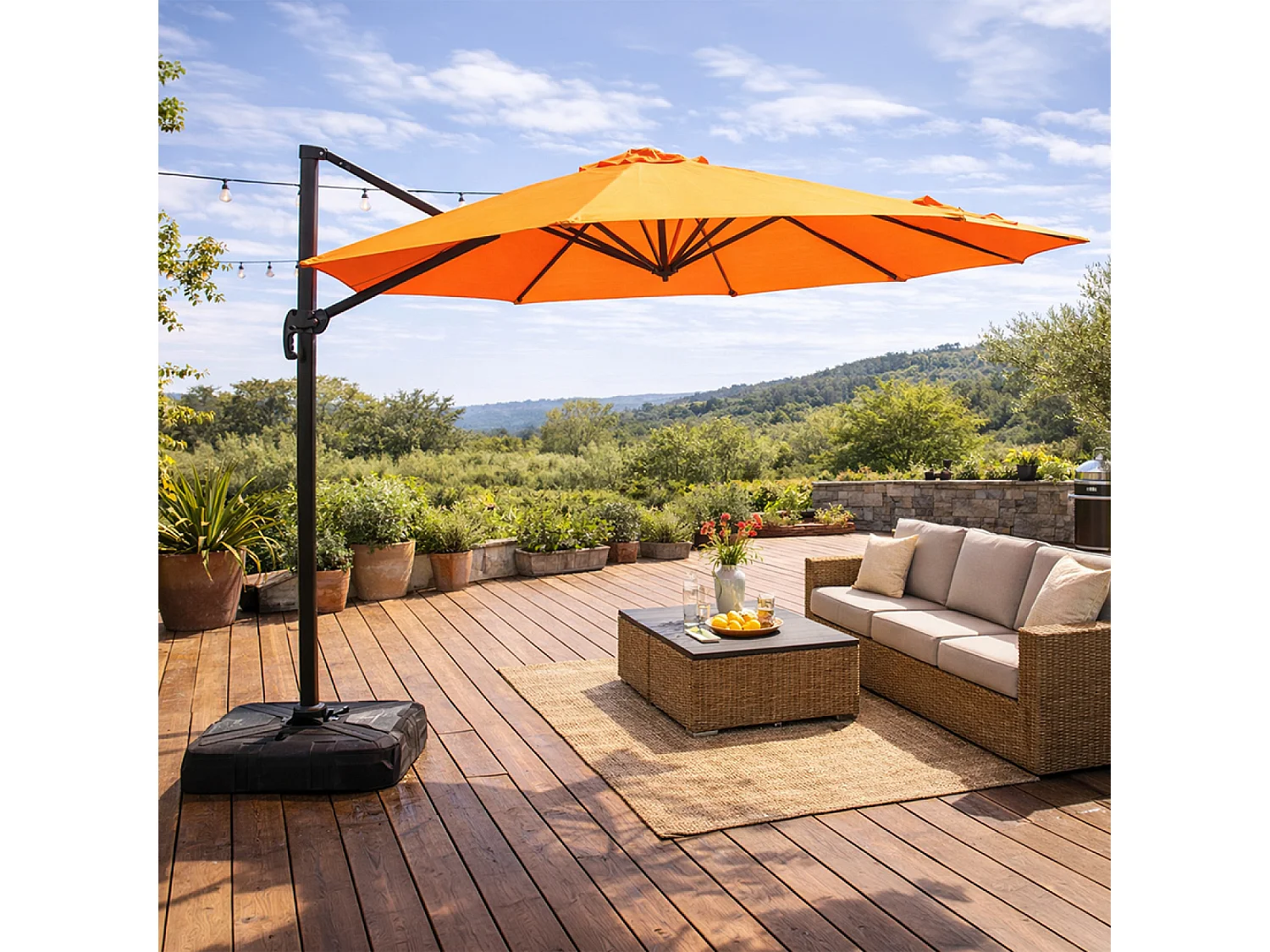 Parasol octogonal Ø 350cm déporté orange en aluminium CASTILLO
