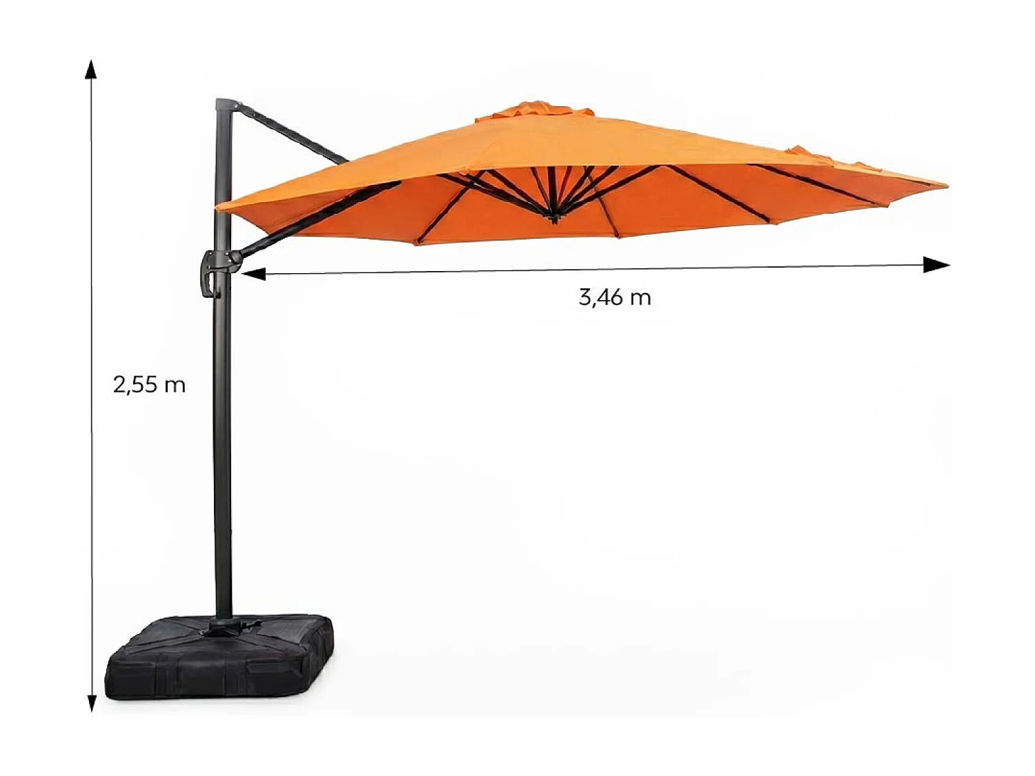 Parasol octogonal Ø 350cm déporté orange en aluminium CASTILLO