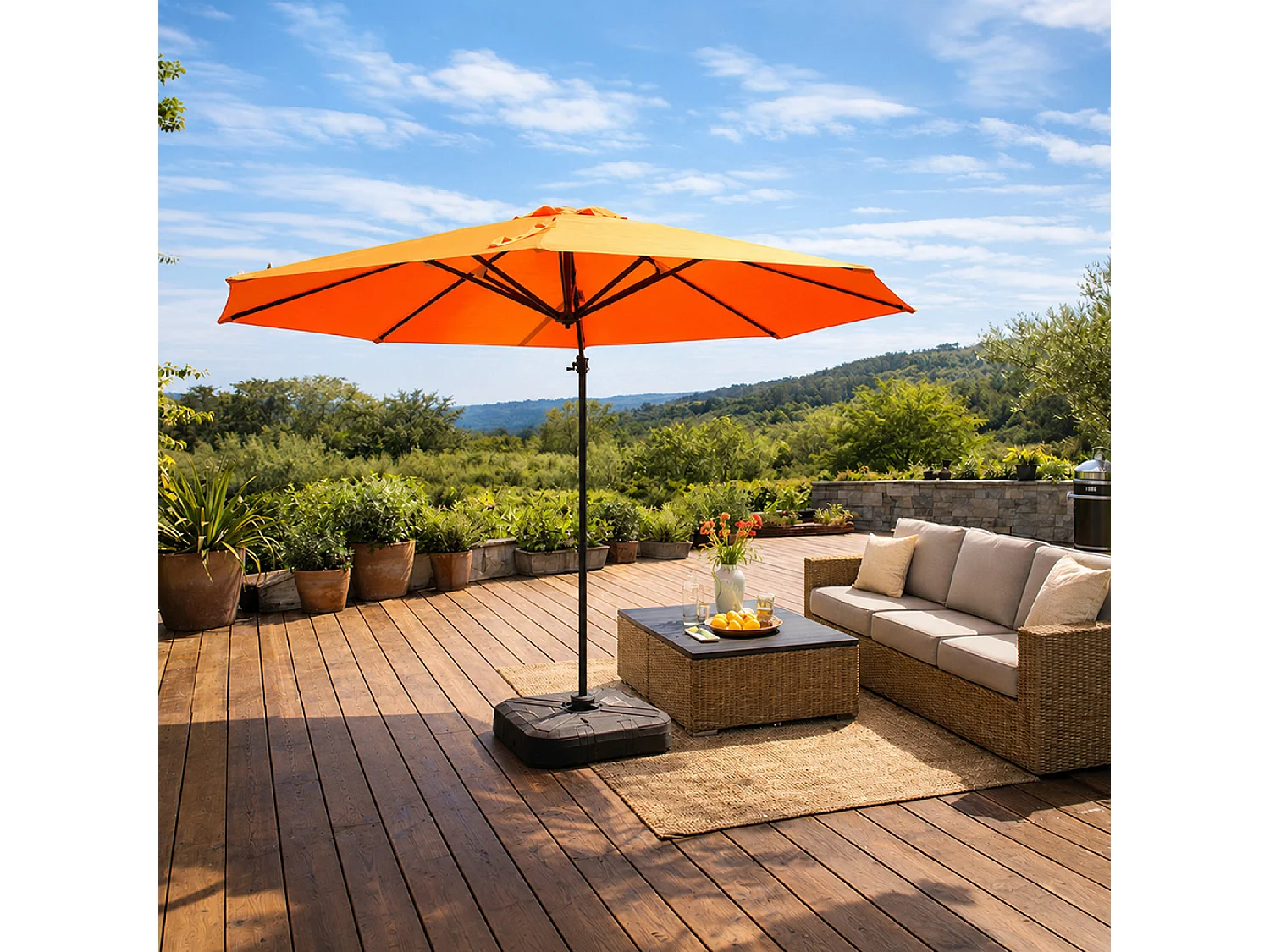 Parasol octogonal Ø 350cm déporté orange en aluminium CASTILLO