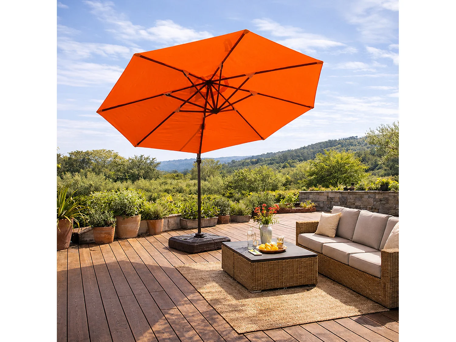 Parasol octogonal Ø 350cm déporté orange en aluminium CASTILLO