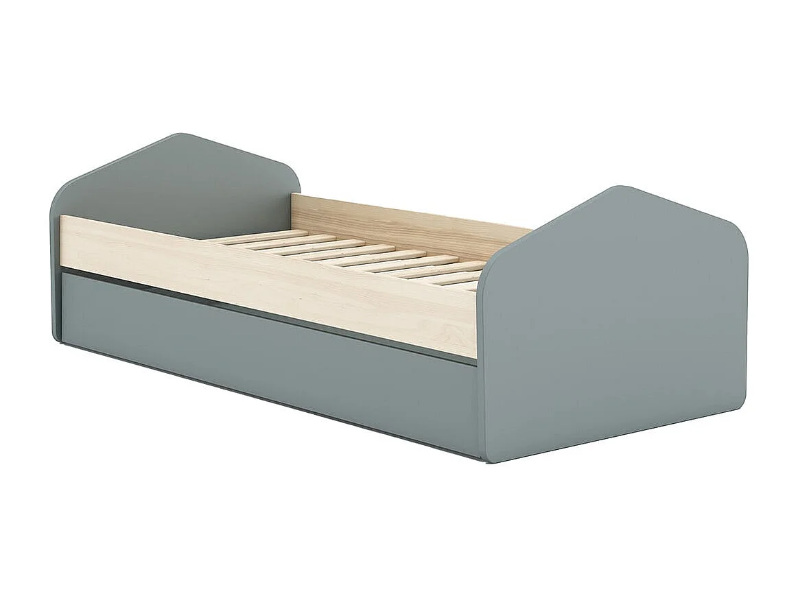 KAINA - Pack Lit 90x200cm avec Tiroir + Commode 3 Tiroirs Coloris Gris et Naturel
