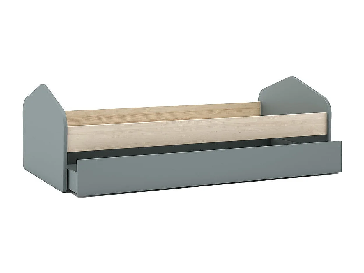 KAINA - Pack Lit 90x200cm avec Tiroir + Commode 3 Tiroirs Coloris Gris et Naturel