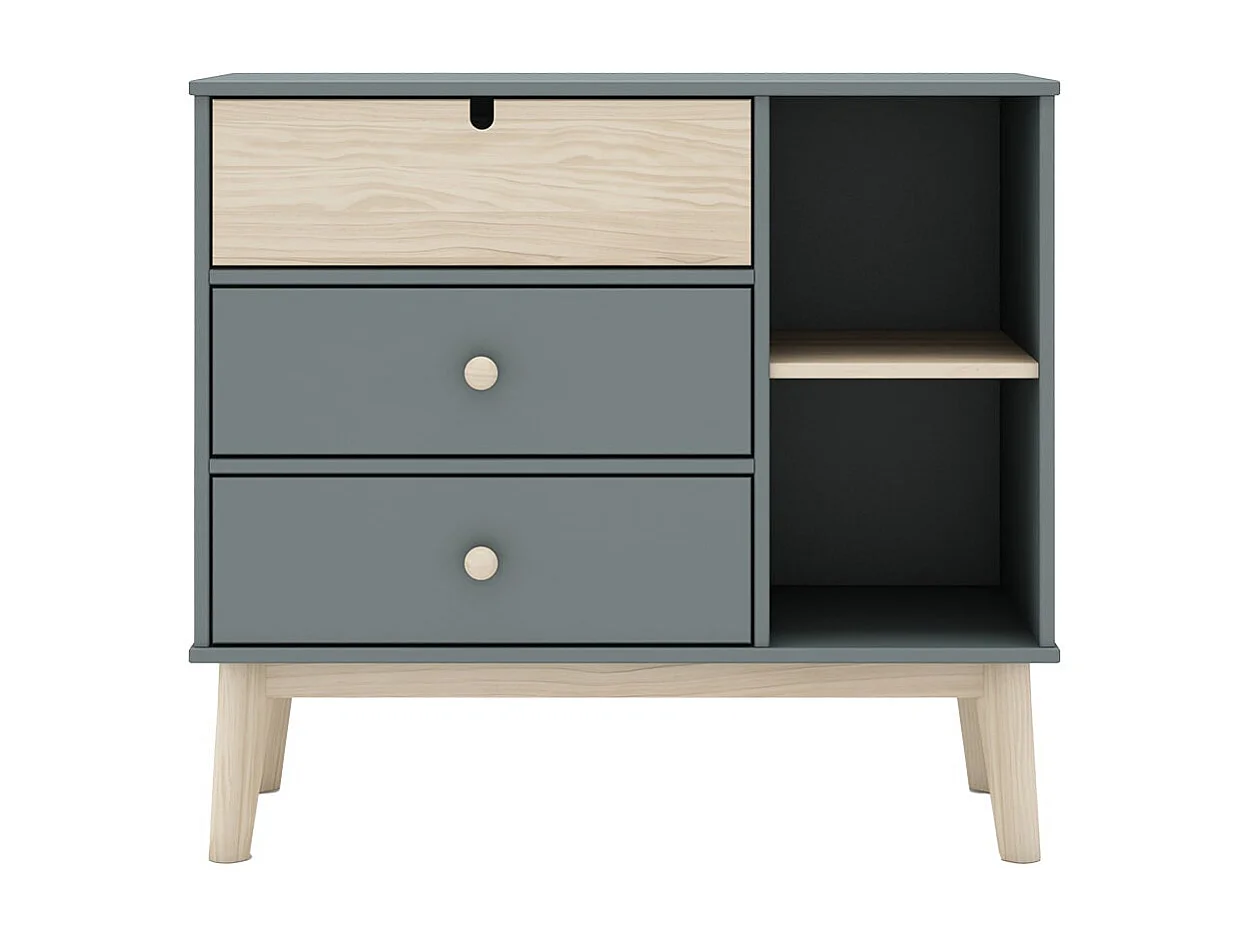 KAINA - Pack Lit 90x200cm avec Tiroir + Commode 3 Tiroirs Coloris Gris et Naturel