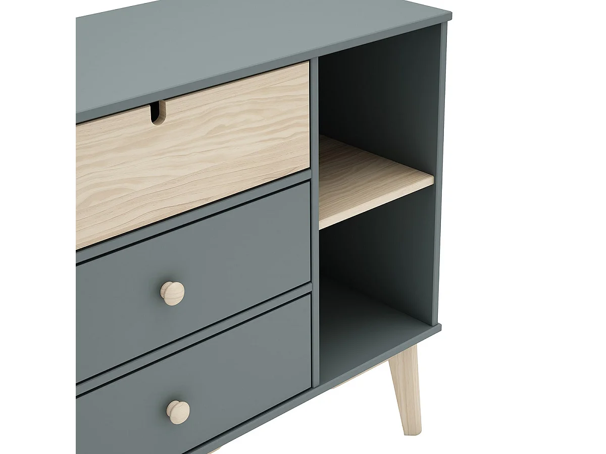 KAINA - Pack Lit 90x200cm avec Tiroir + Commode 3 Tiroirs Coloris Gris et Naturel