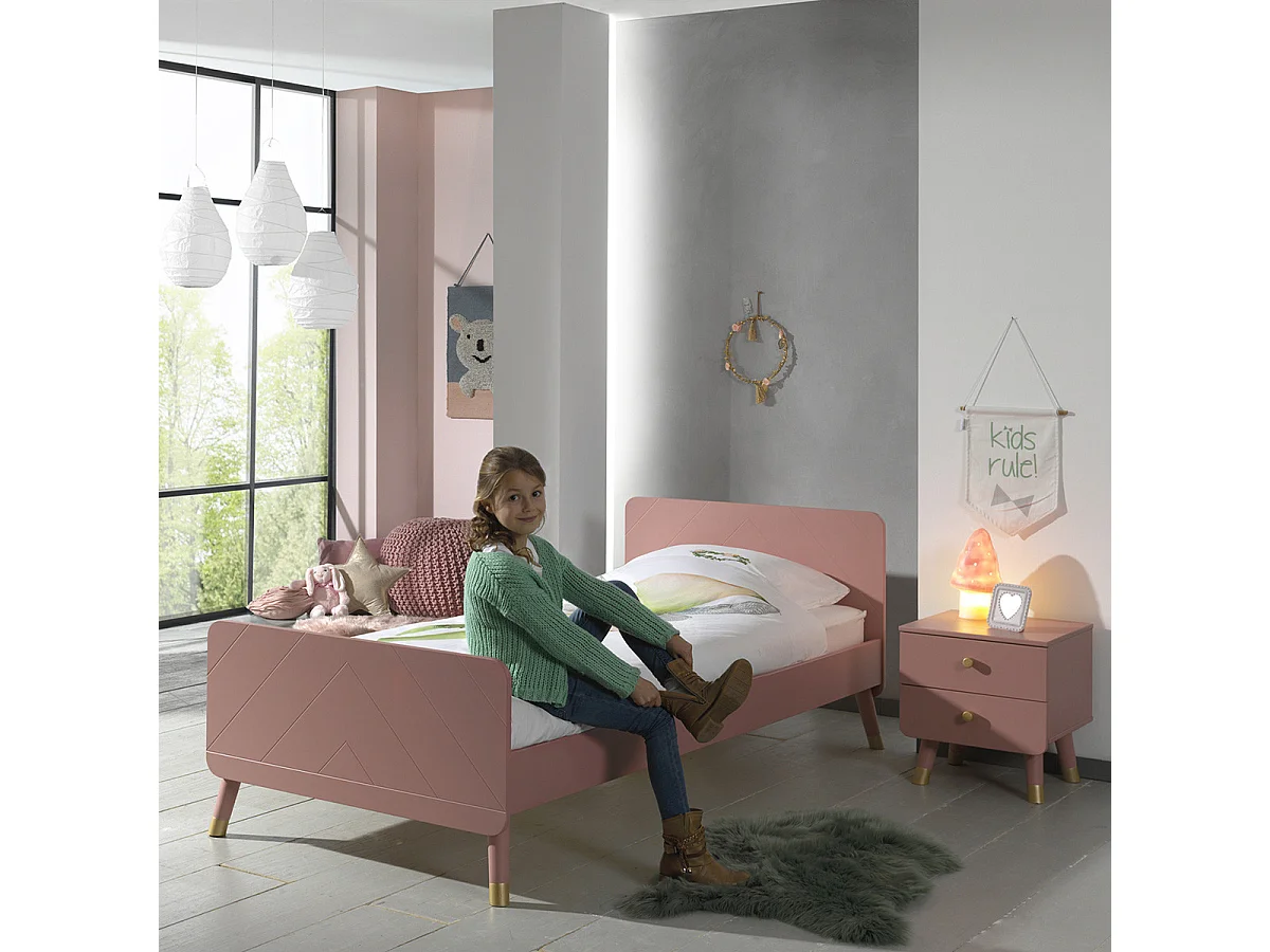 TINY PINK - Pack Lit 90x200cm + Chevet 2 Tiroirs Rose
