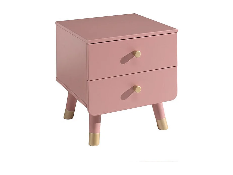 TINY PINK - Pack Lit 90x200cm + Chevet 2 Tiroirs Rose