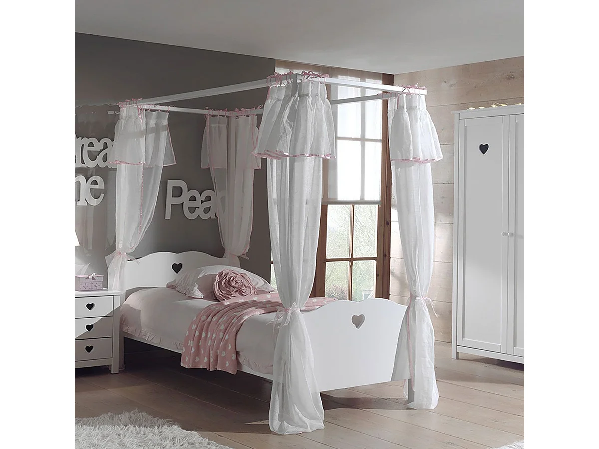 MILADY - Chambre avec Lit à Baldaquin 90x200cm + Sommier + Armoire 2P