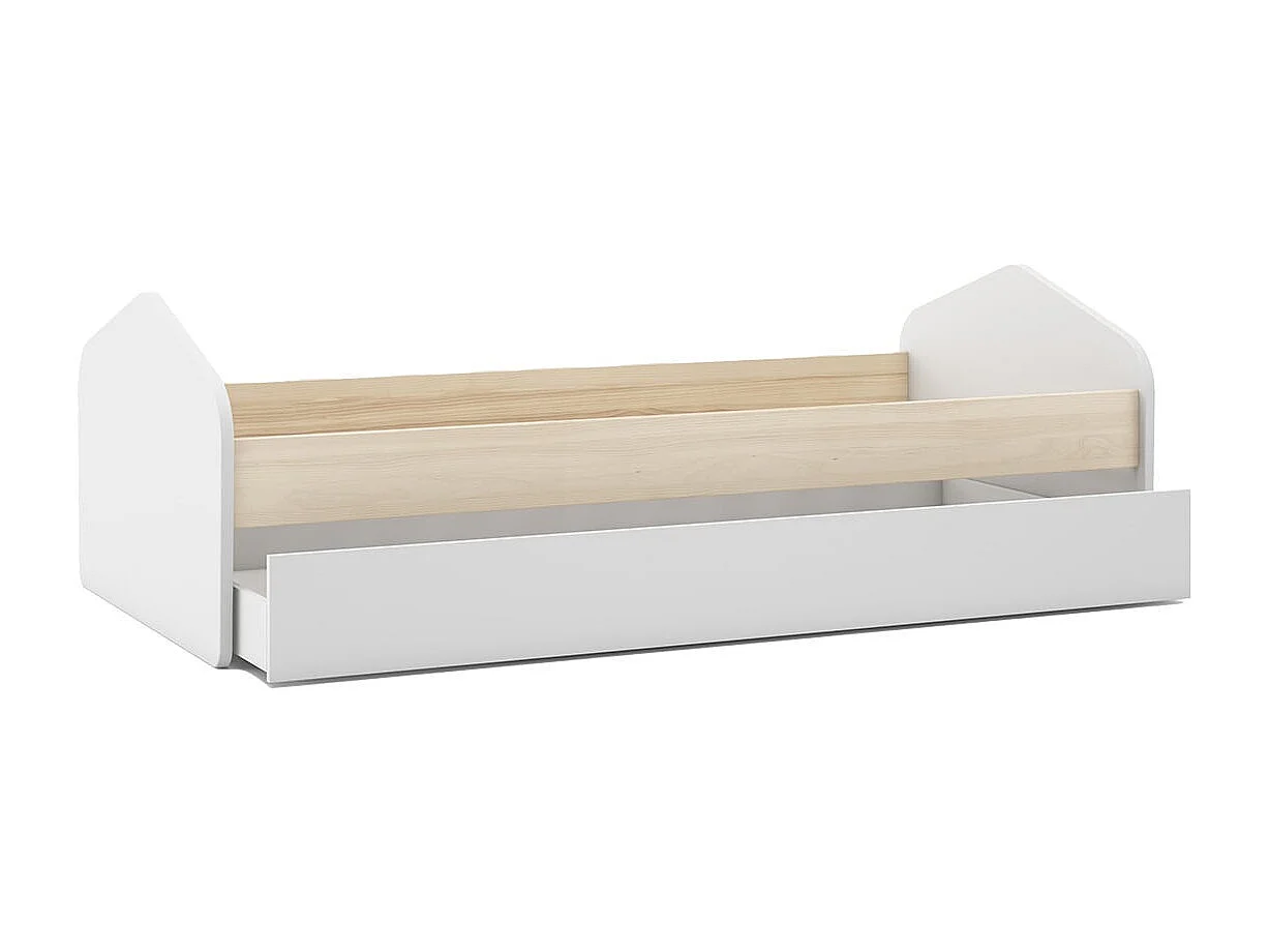 KAINA - Pack Lit 90x200cm avec Tiroir + Commode 4 Tiroirs Coloris Blanc et Naturel