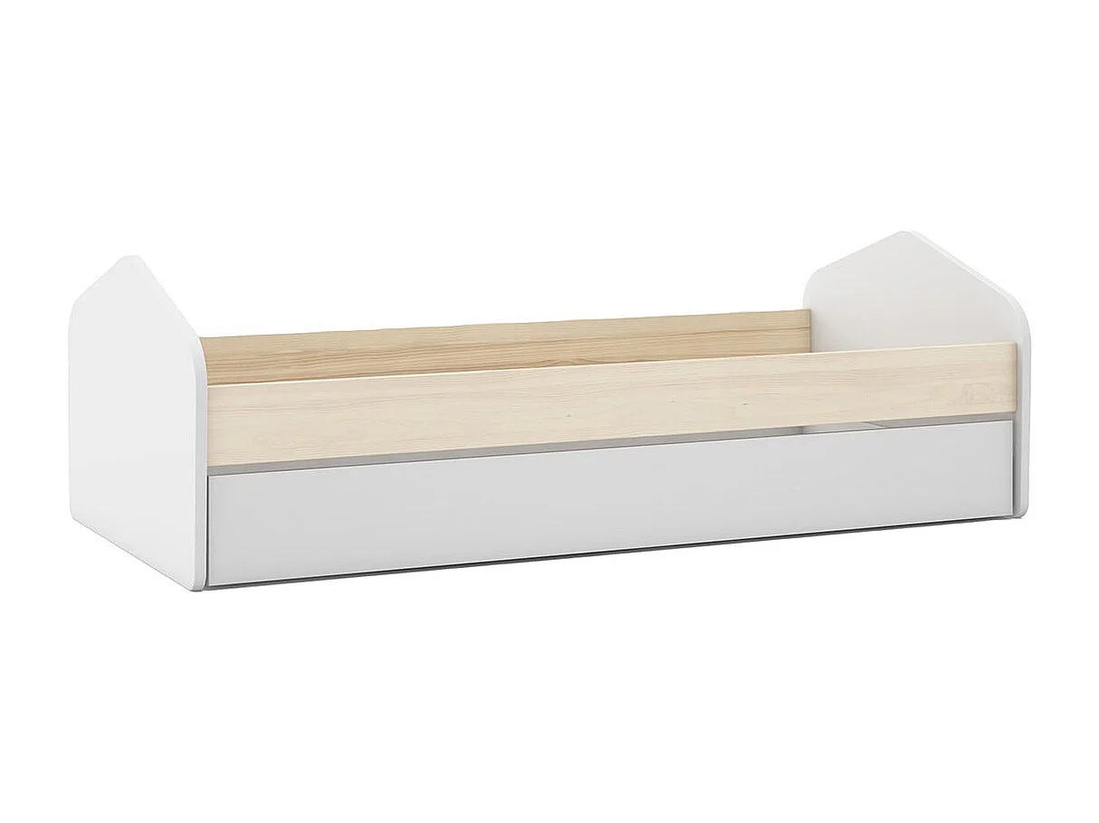 KAINA - Pack Lit 90x200cm avec Tiroir + Commode 4 Tiroirs Coloris Blanc et Naturel