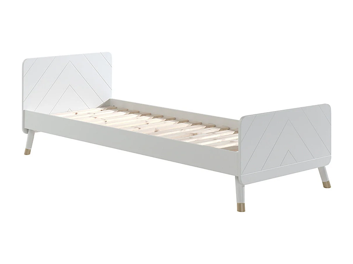 TINY WHITE - Pack Lit 90x200cm + Chevet 2 Tiroirs Blanc