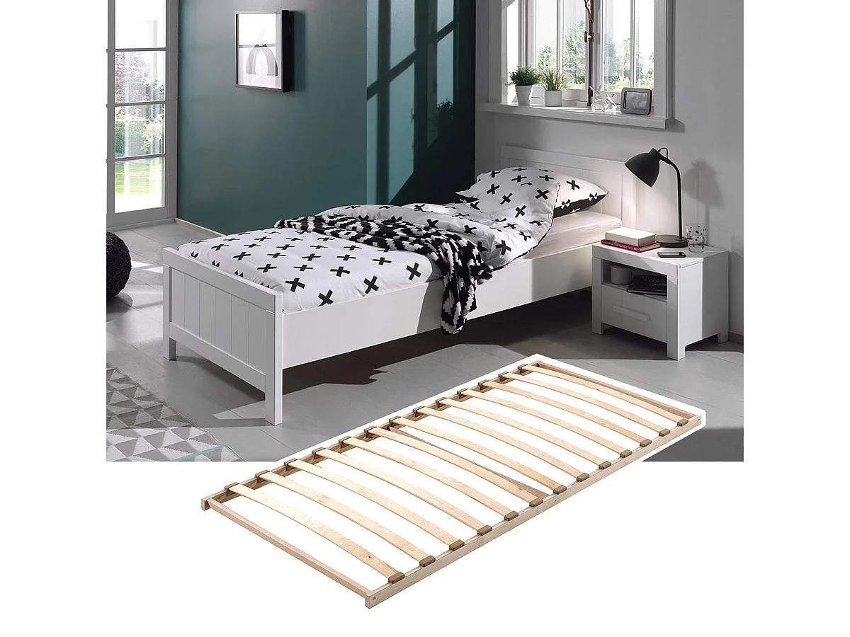 GASTON - Lit 90x200cm avec Sommier + Chevet